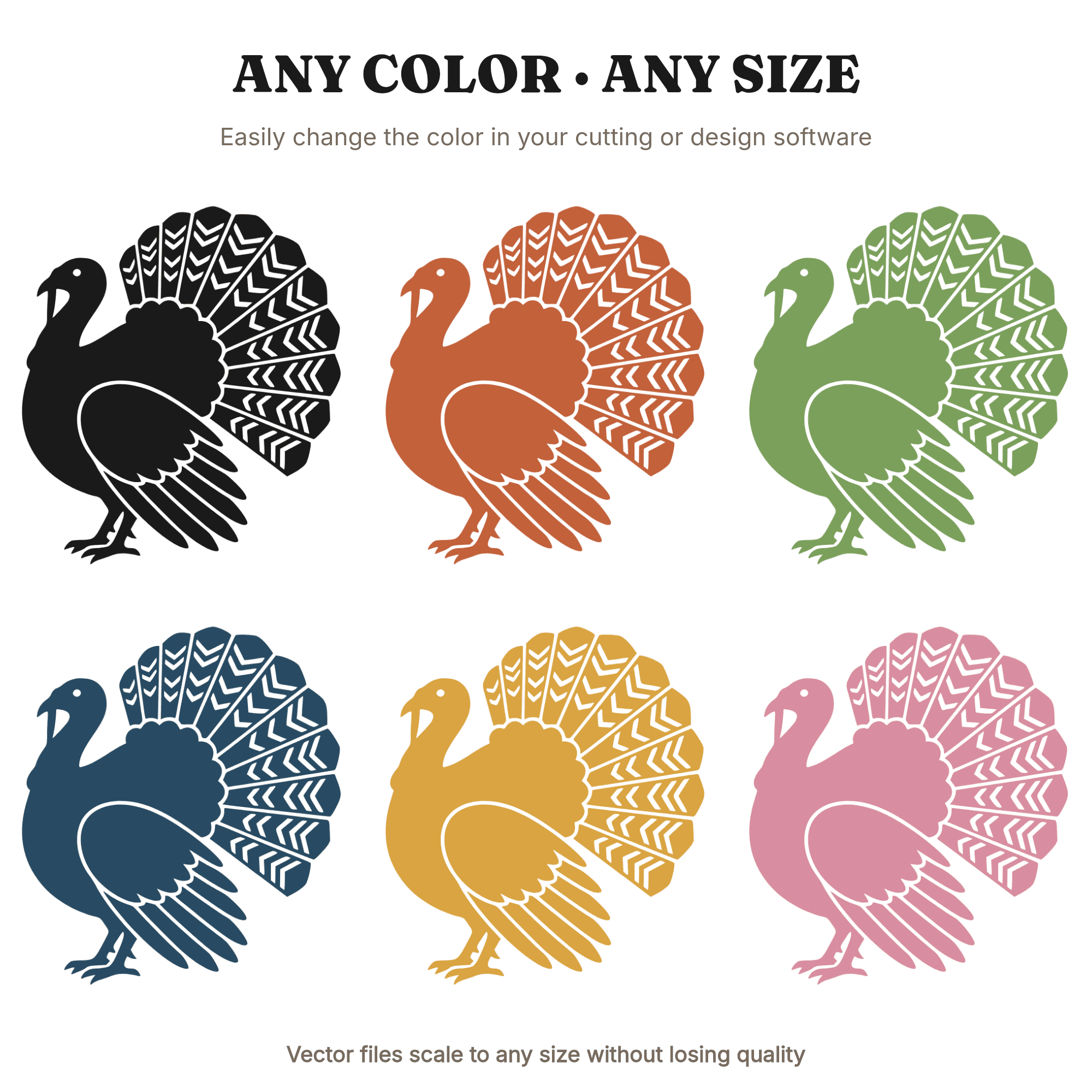 Art Deco Thanksgiving Turkey SVG PNG, Geometric Turkey Silhouette Cut File, Vintage Fall Decor, view 2