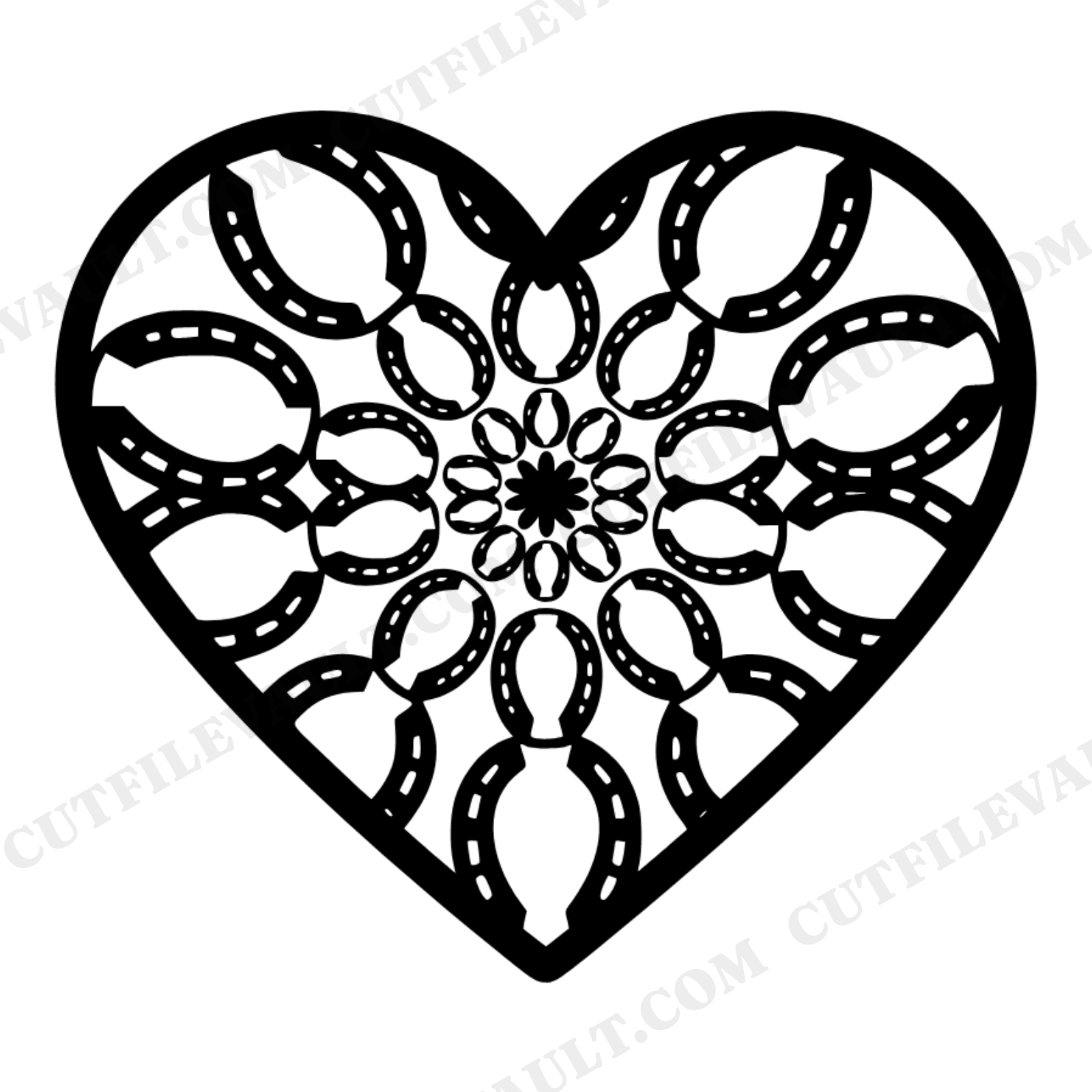 Retro Horseshoe Mandala Heart SVG PNG, St Patricks Day Anniversary Cut File, Irish Wedding Design, view 1