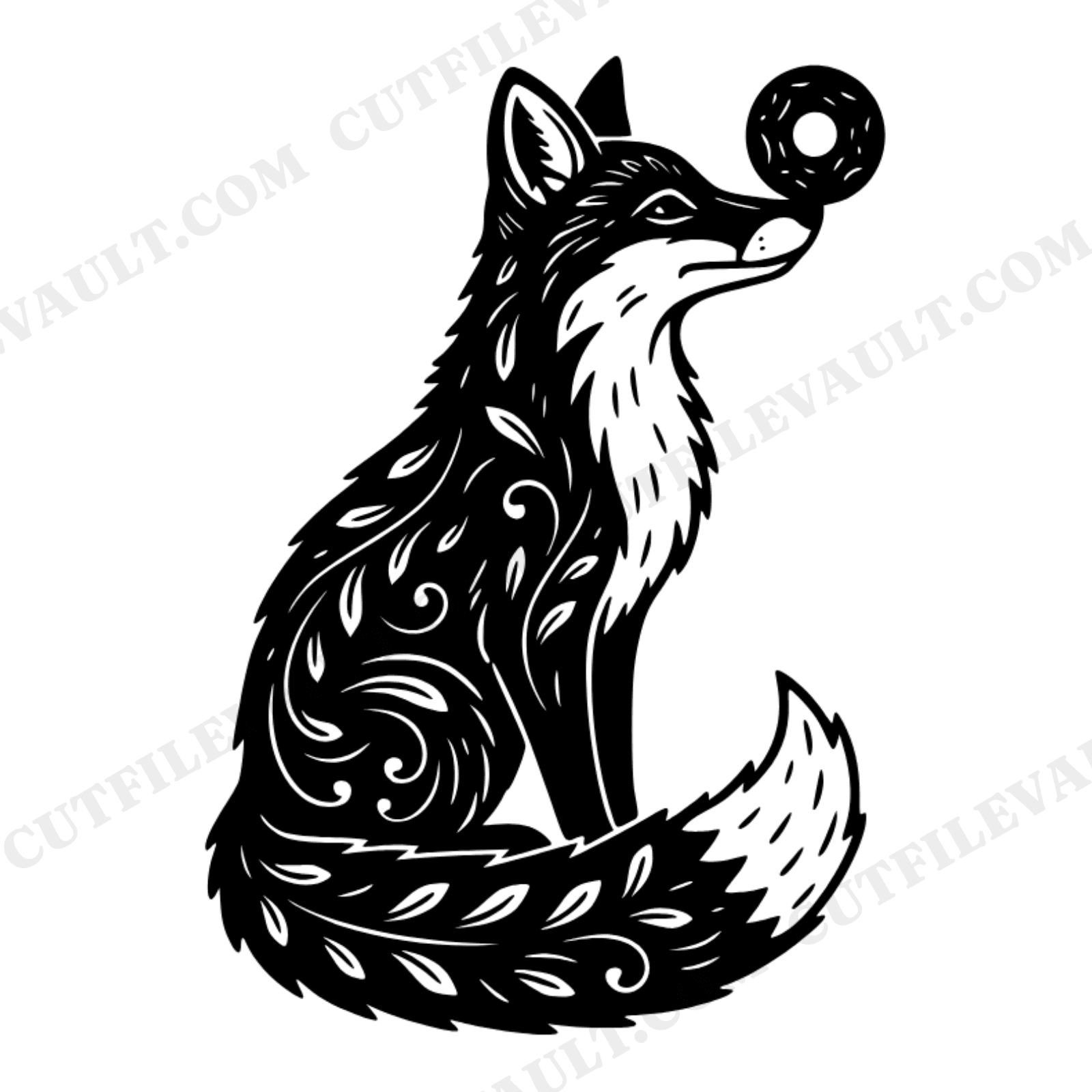 Fox Balancing Donut SVG PNG, Vintage Botanical Silhouette Cut File, Bakery Kitchen Decor, view 1