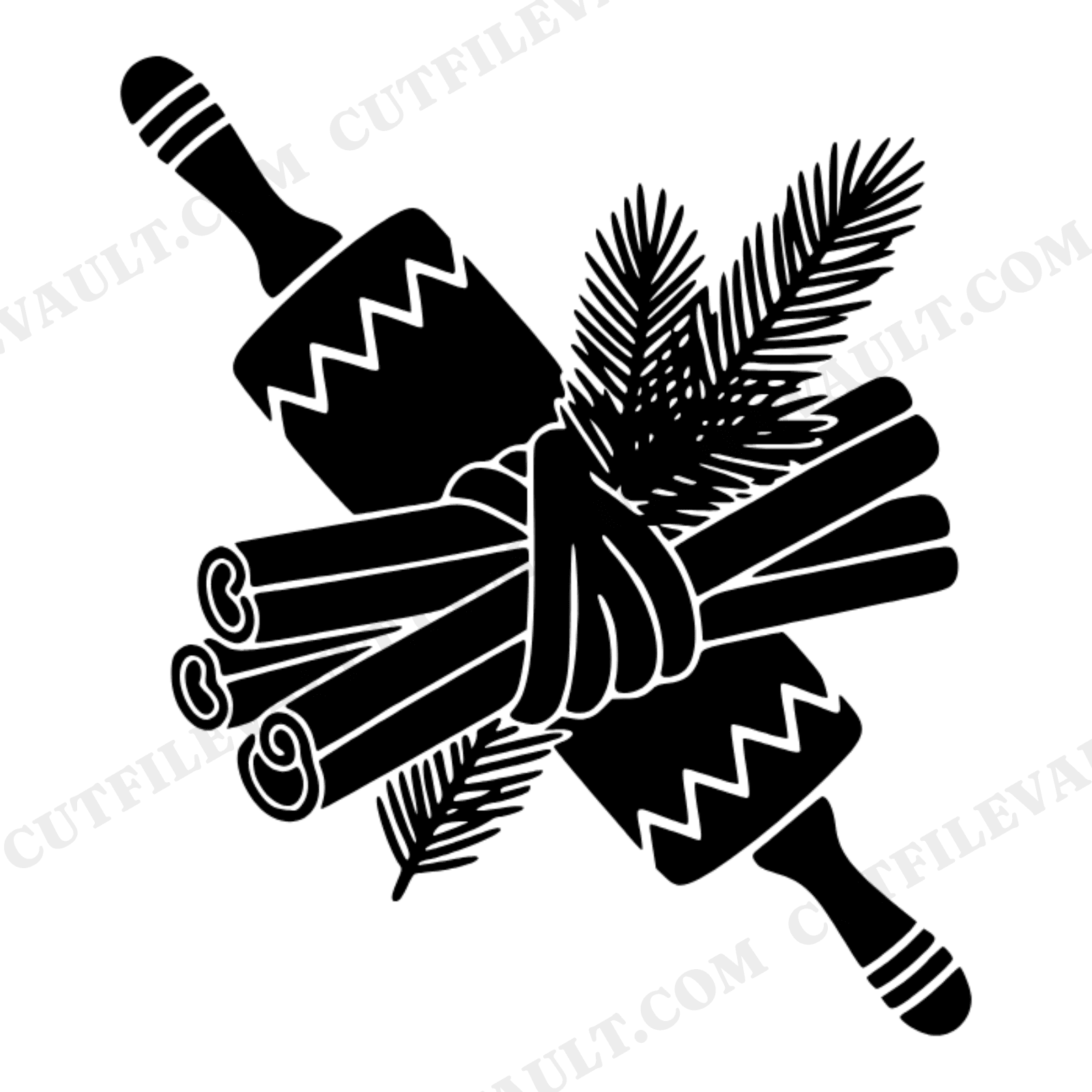 Nordic Rolling Pin SVG, Scandinavian Christmas Baking Cut File PNG, Minimalist Kitchen Decor Design, view 1