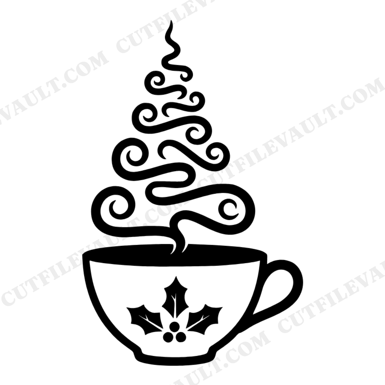 Christmas Teacup Tree Steam SVG PNG Cut File, Modern Holiday Kitchen Decor Silhouette Design, view 1