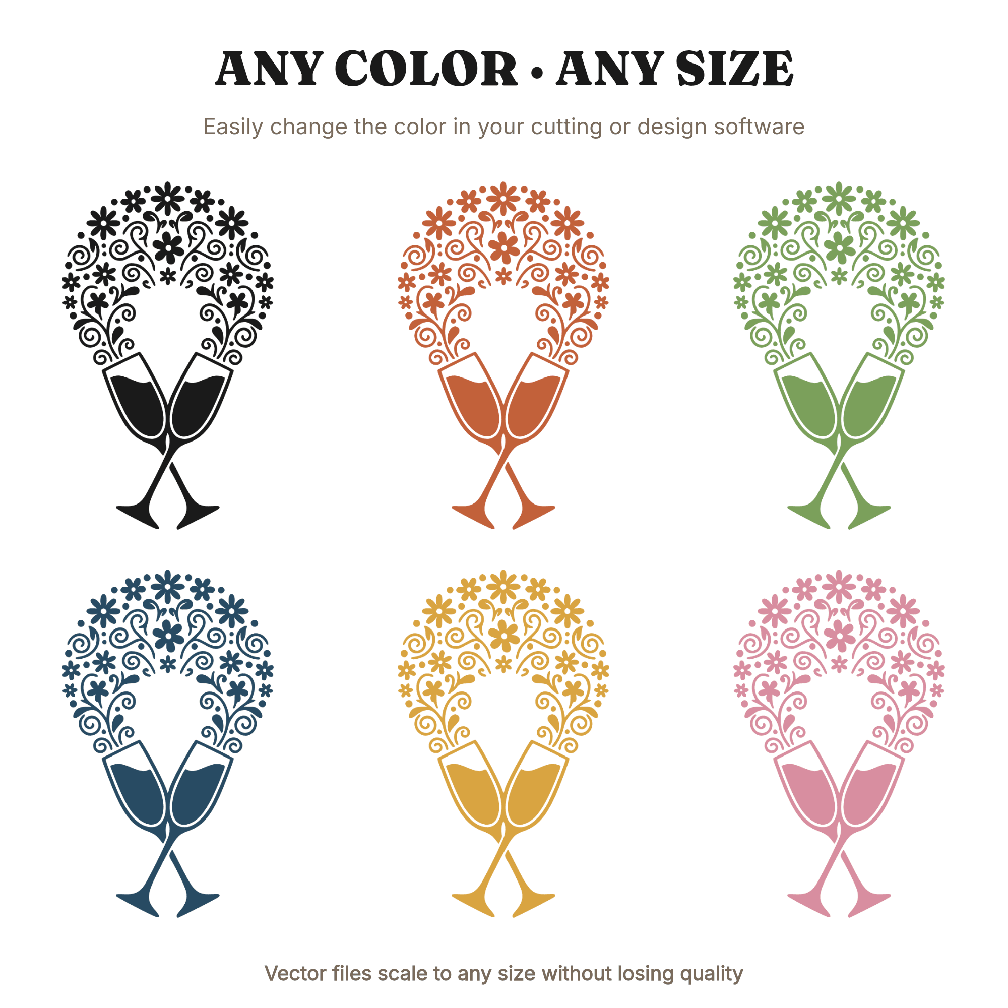 Crossed Champagne Flutes SVG PNG, Wildflower Bubbles Cut File, Cottagecore Wedding Bridal Shower, view 2