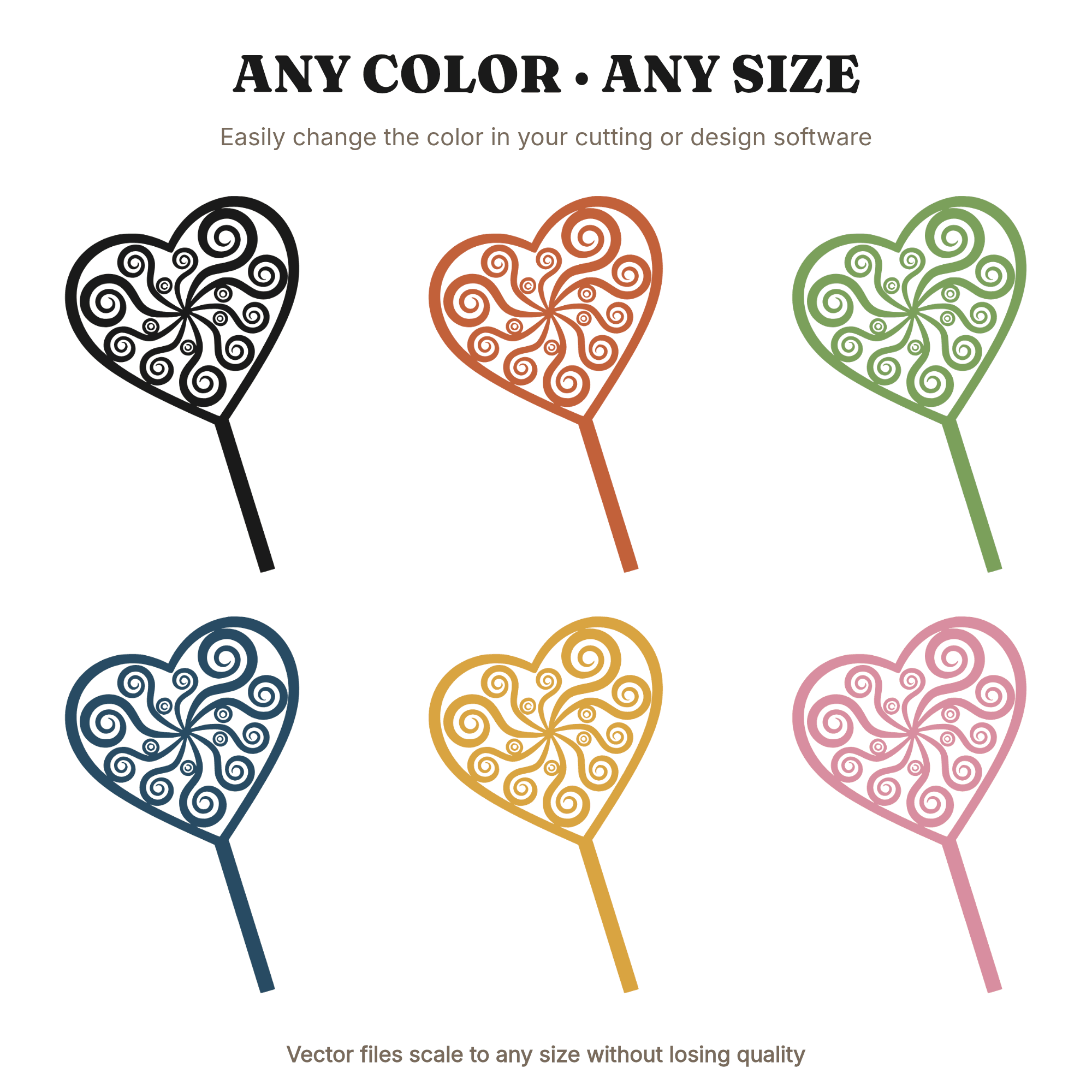 Valentine Heart Lollipop SVG, Candy Swirl Silhouette PNG, Kids Valentine Party Cut File, view 2