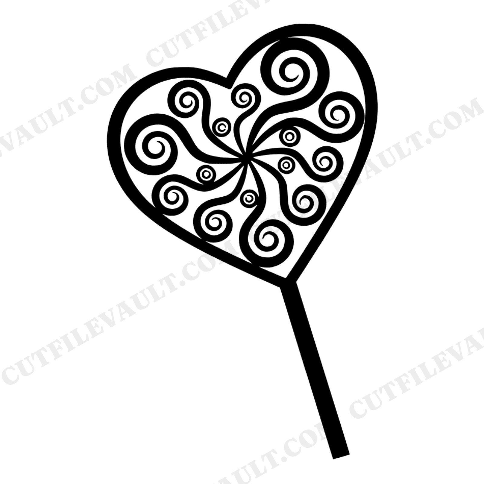 Valentine Heart Lollipop SVG, Candy Swirl Silhouette PNG, Kids Valentine Party Cut File, view 1