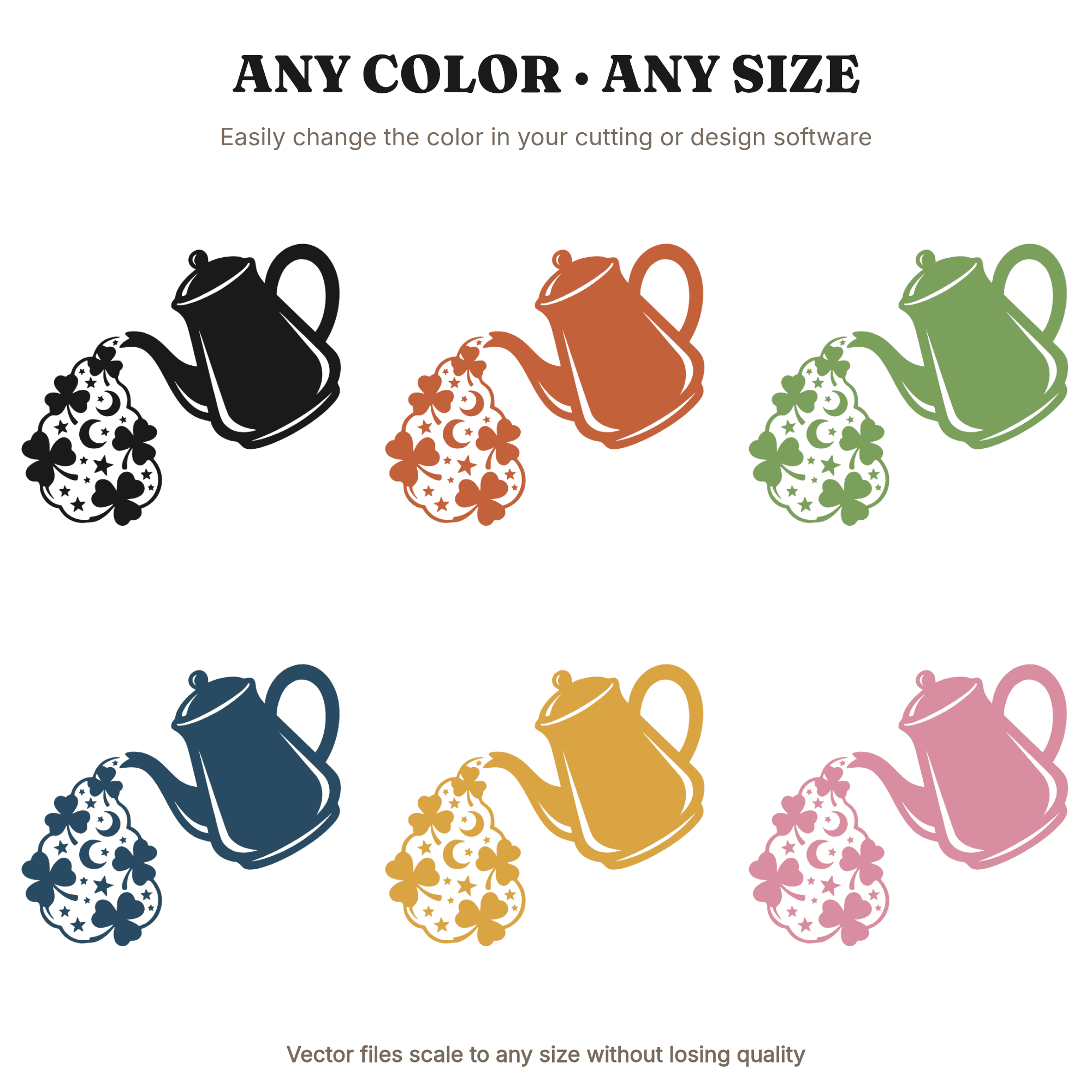 Celestial Irish Coffee Pot SVG PNG, Shamrock Steam with Stars and Moons, St Patrick's Day Cut File, view 2