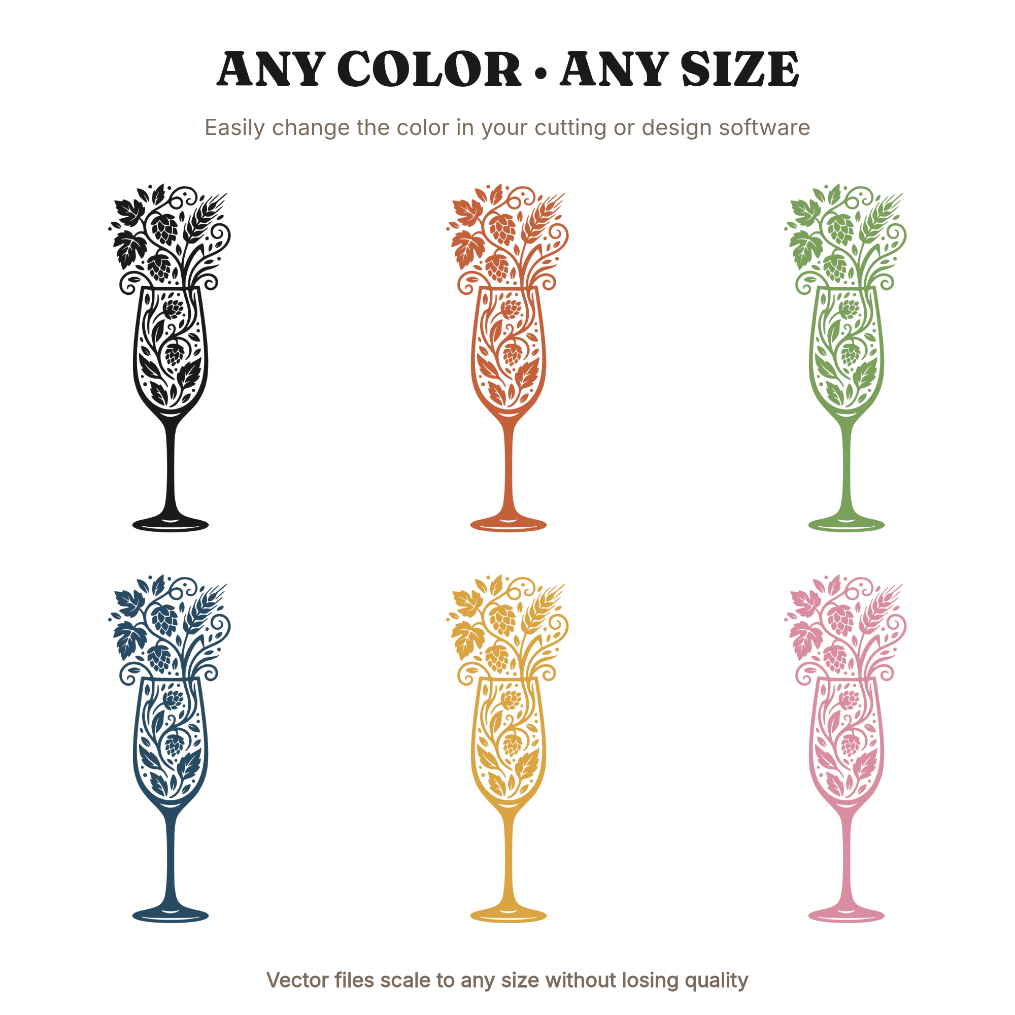 Champagne Glass SVG with Hop Vines, Autumn Botanical Flute PNG, Boho Harvest Celebration Cut File, view 2
