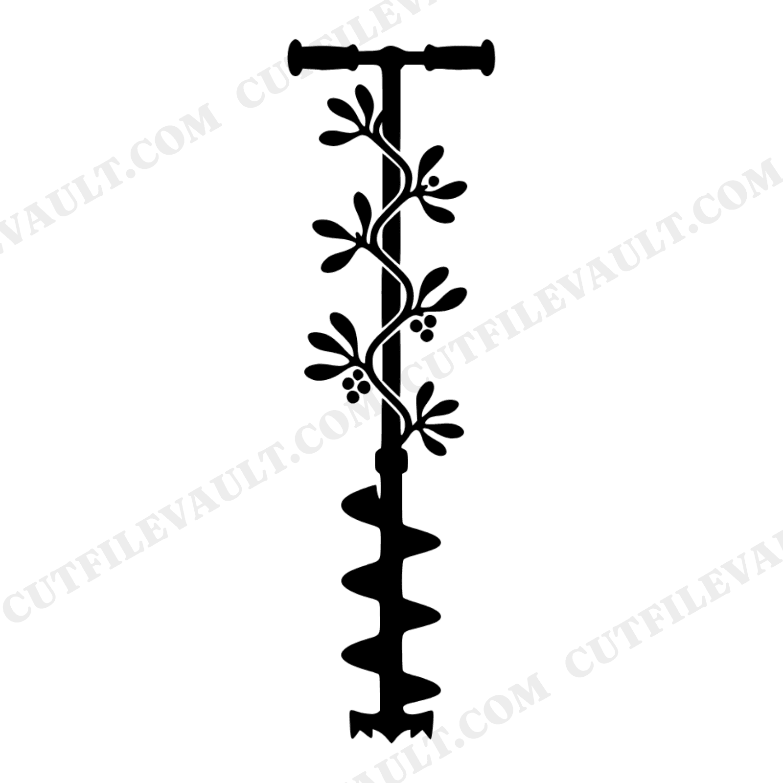 Ice Fishing Auger with Mistletoe SVG PNG, Christmas Ice Angler Cut File, Winter Fishing Decor, view 1