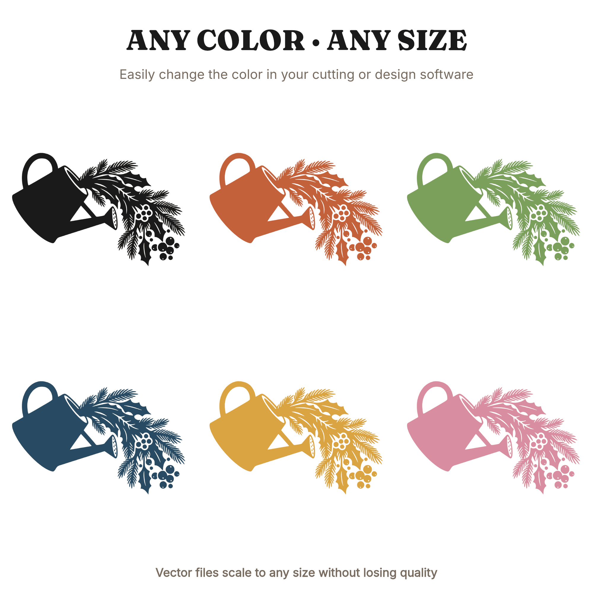 Farmhouse Watering Can SVG, Christmas Evergreen Boughs PNG, Rustic Holiday Decor Cut File, view 2