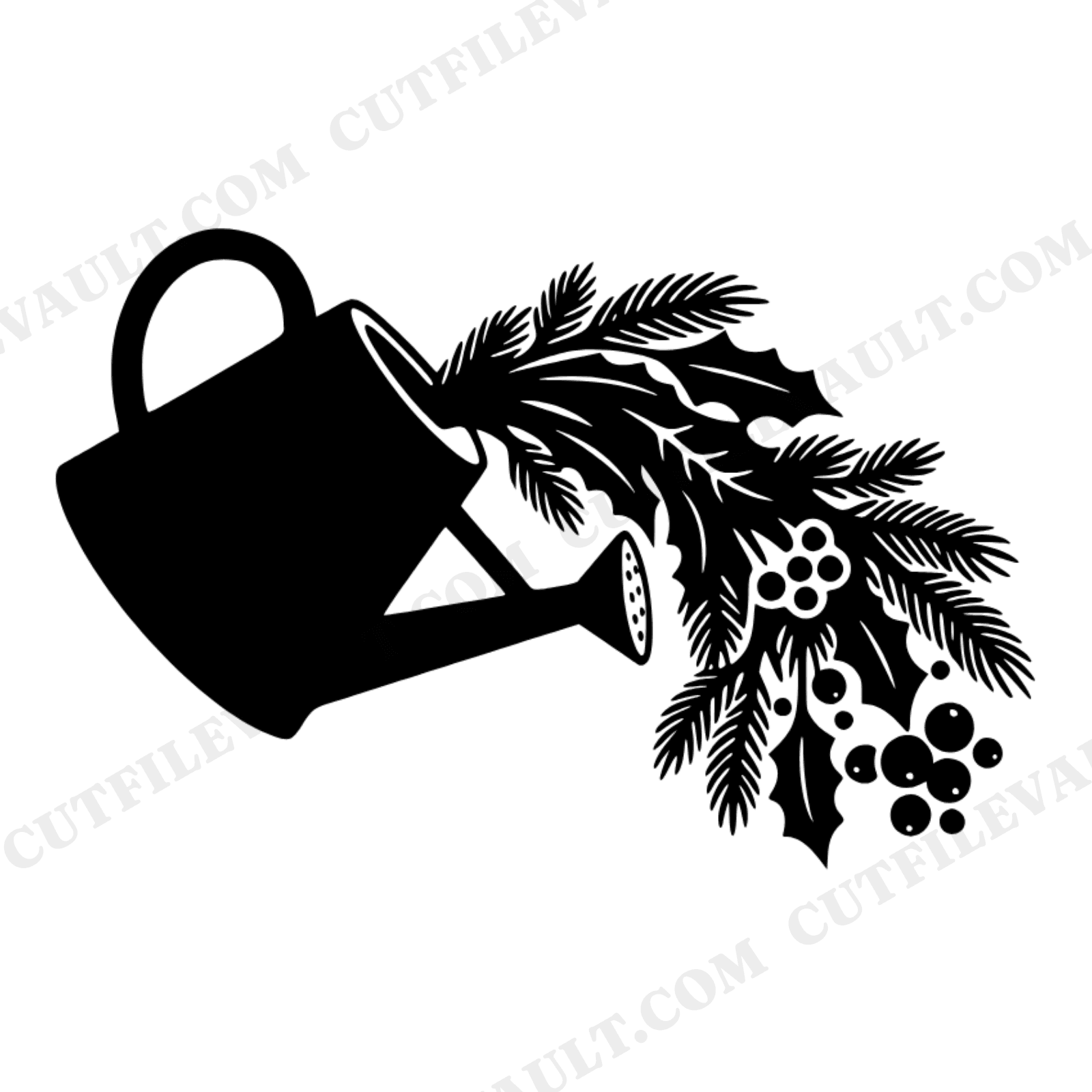 Farmhouse Watering Can SVG, Christmas Evergreen Boughs PNG, Rustic Holiday Decor Cut File, view 1