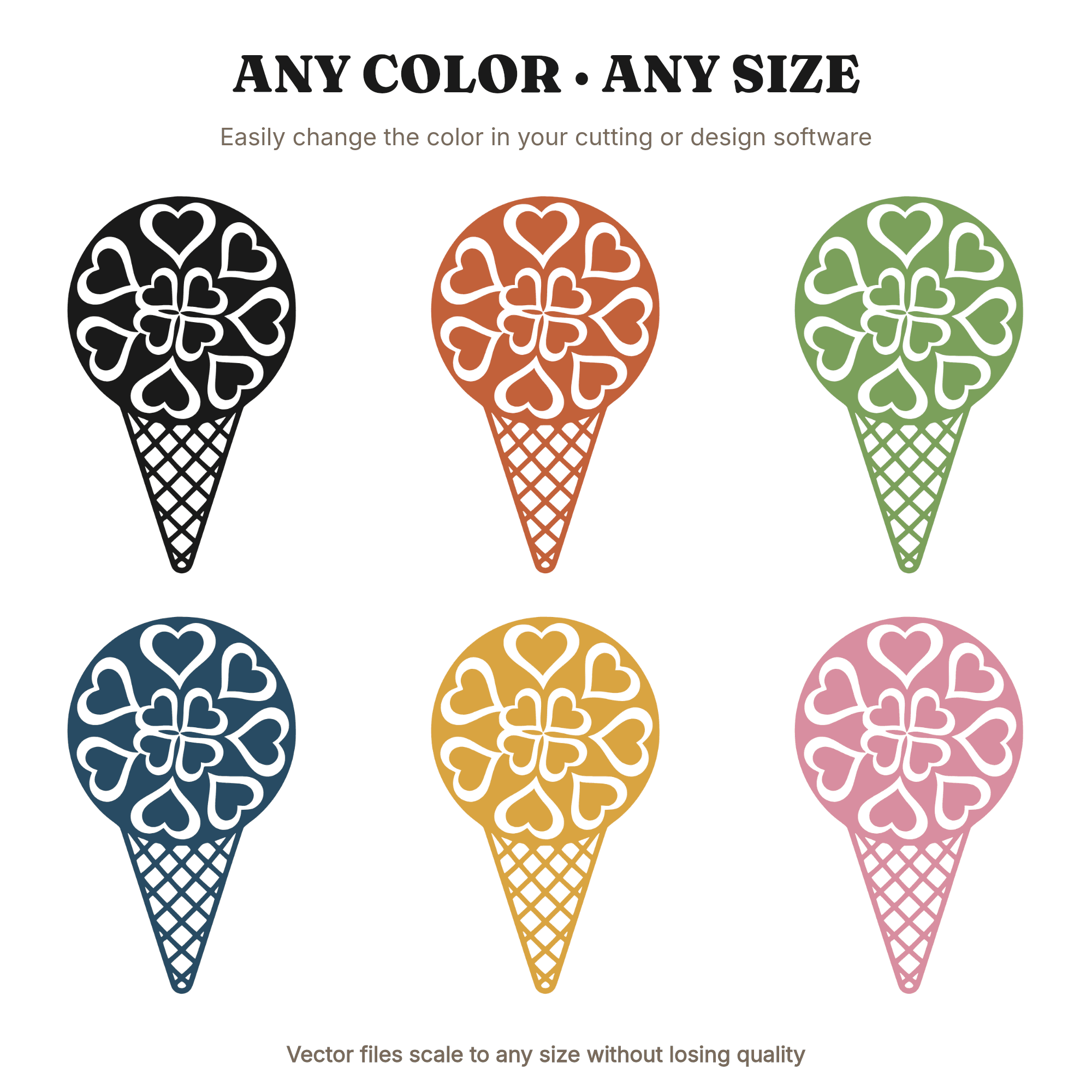 Valentine Heart Swirl Ice Cream Cone SVG PNG Top View Boho Kids Birthday Party Cut File, view 2