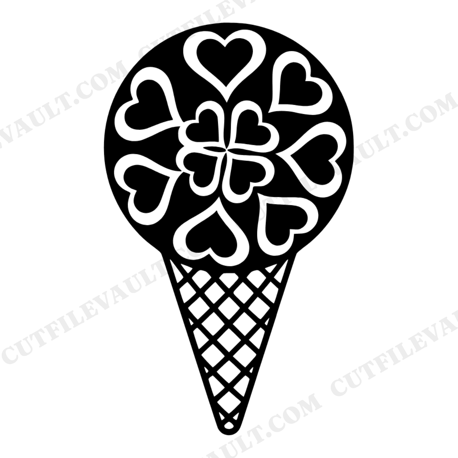 Valentine Heart Swirl Ice Cream Cone SVG PNG Top View Boho Kids Birthday Party Cut File, view 1