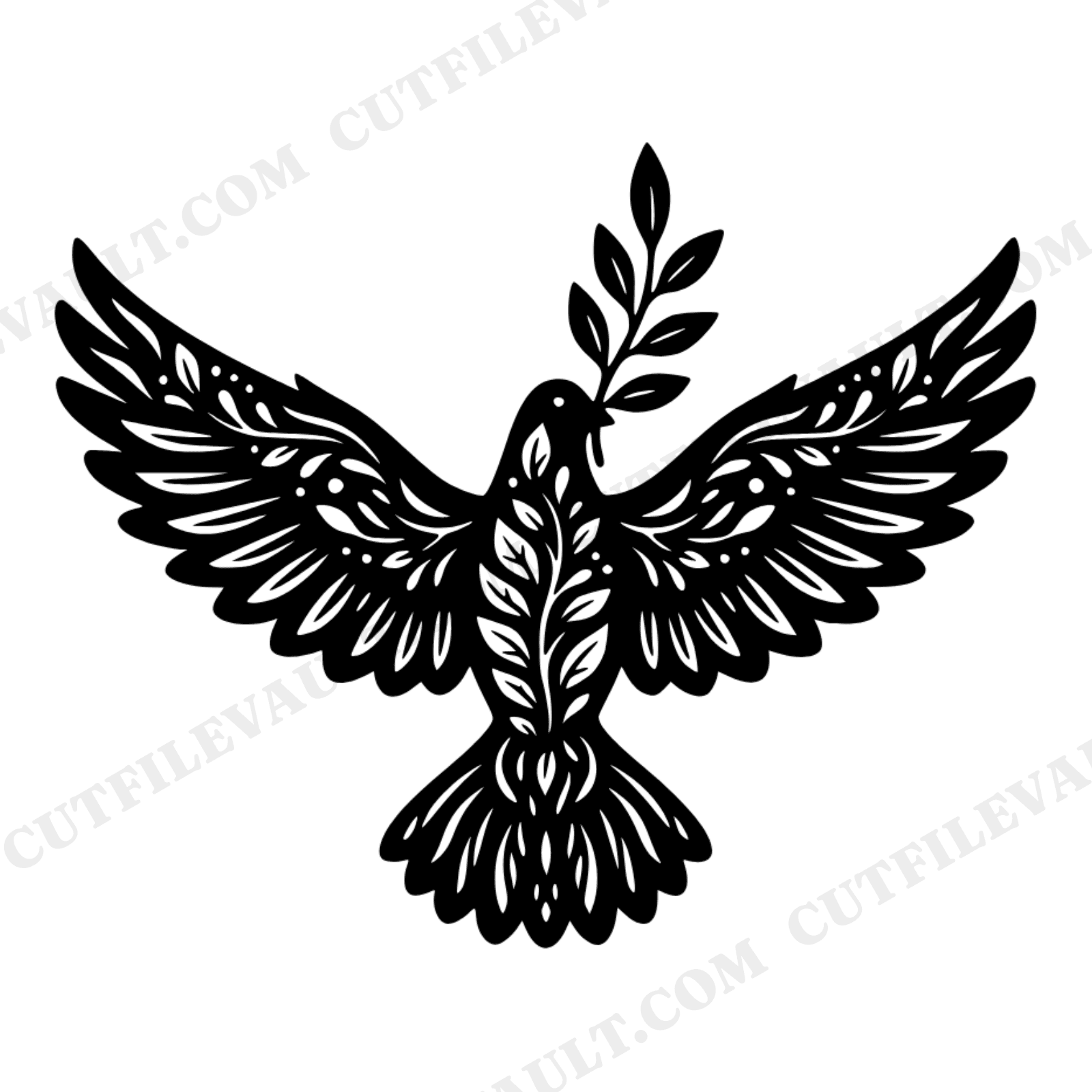 Christmas Dove SVG, Peaceful Dove with Olive Branch PNG, Holiday Silhouette Cut File, view 1