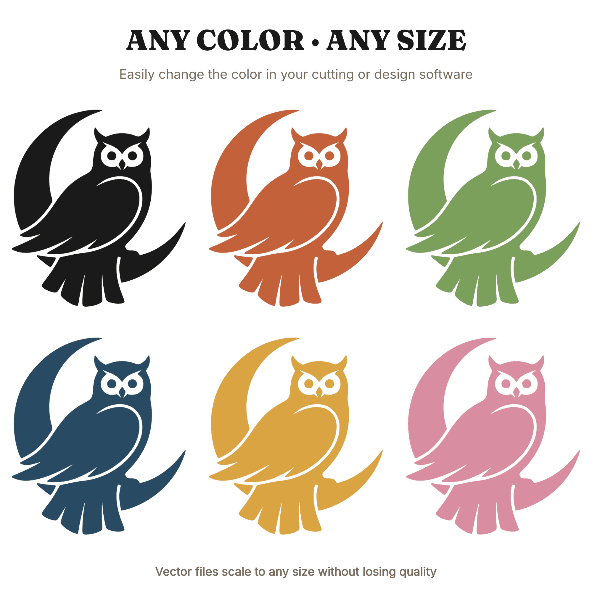 Mystical Owl on Crescent Moon SVG PNG, Scandinavian Woodland Silhouette Cut File for Kids Room, view 2
