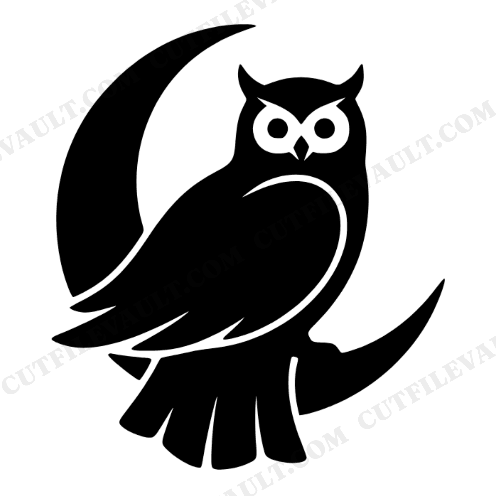 Mystical Owl on Crescent Moon SVG PNG, Scandinavian Woodland Silhouette Cut File for Kids Room, view 1