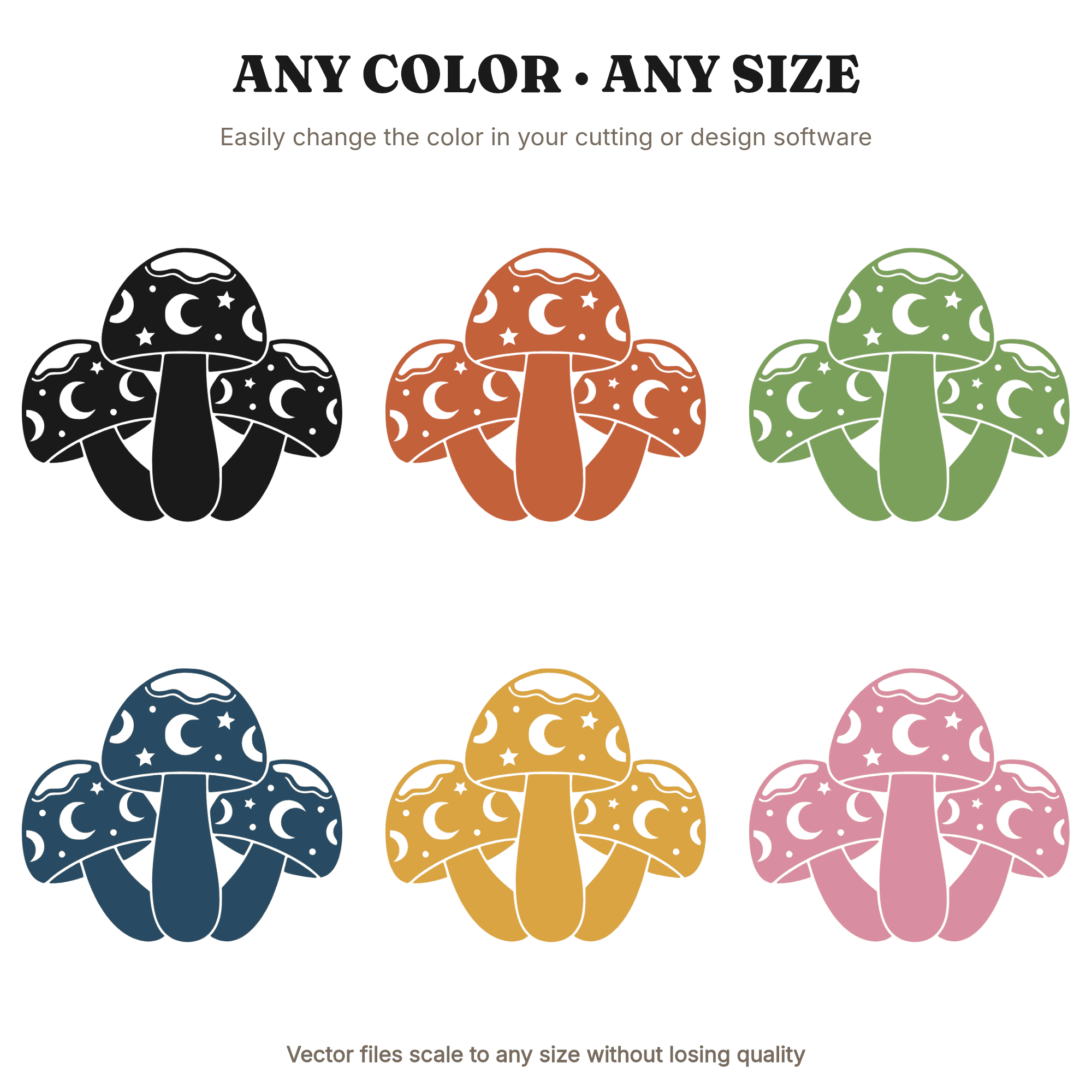 Celestial Winter Mushroom SVG PNG, Mystical Woodland Mushroom Trio with Snow Caps Cut File, view 2