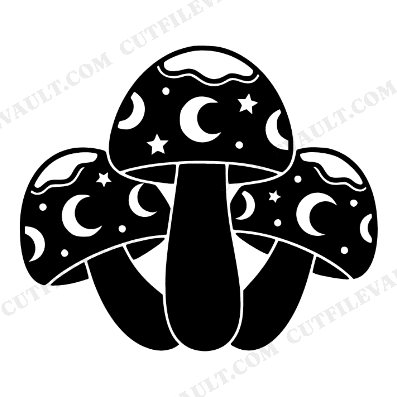 Celestial Winter Mushroom SVG PNG, Mystical Woodland Mushroom Trio with Snow Caps Cut File, view 1