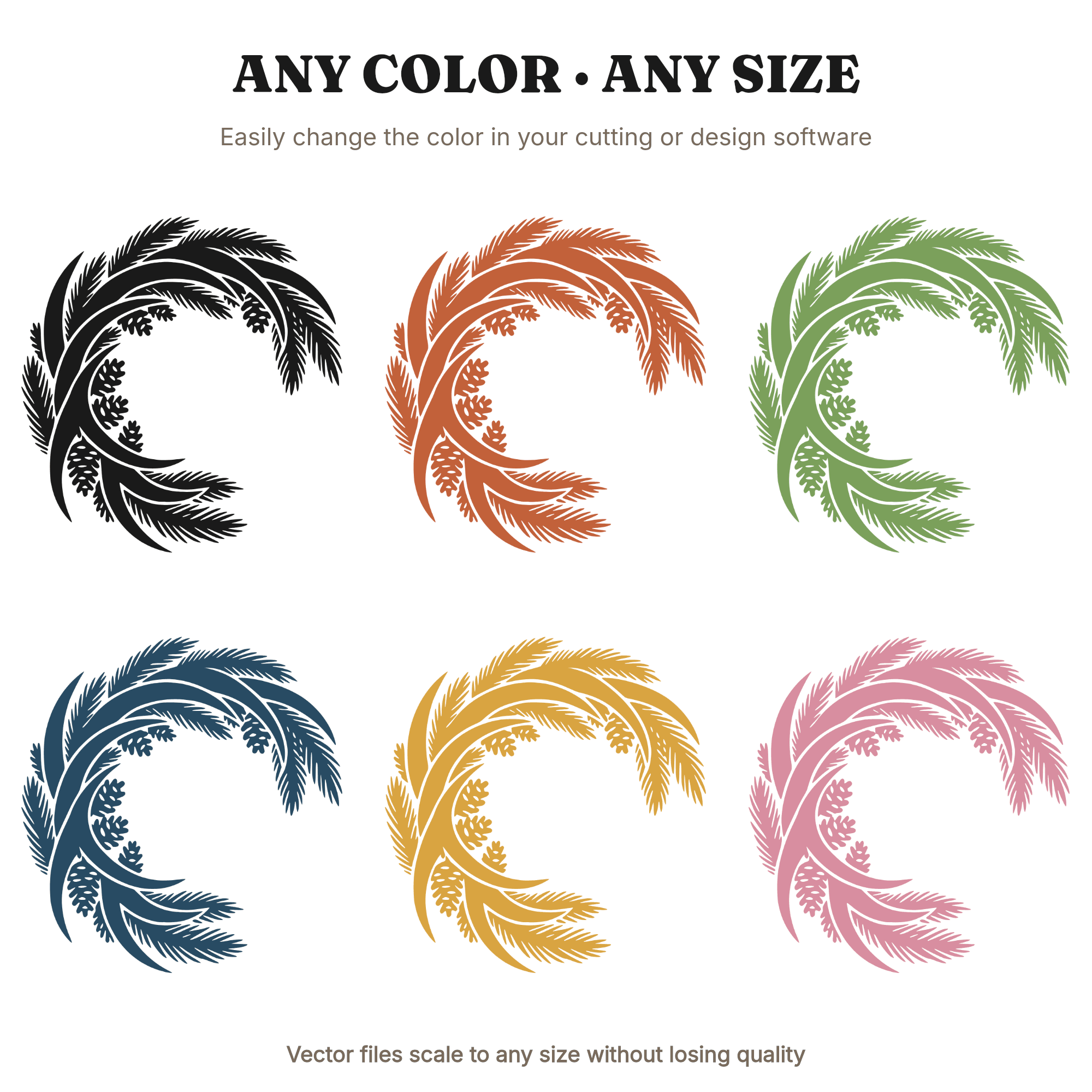 Quarter Wreath SVG PNG, Farmhouse Evergreen Pinecone Cut File, Mid Century Christmas Corner Design, view 2