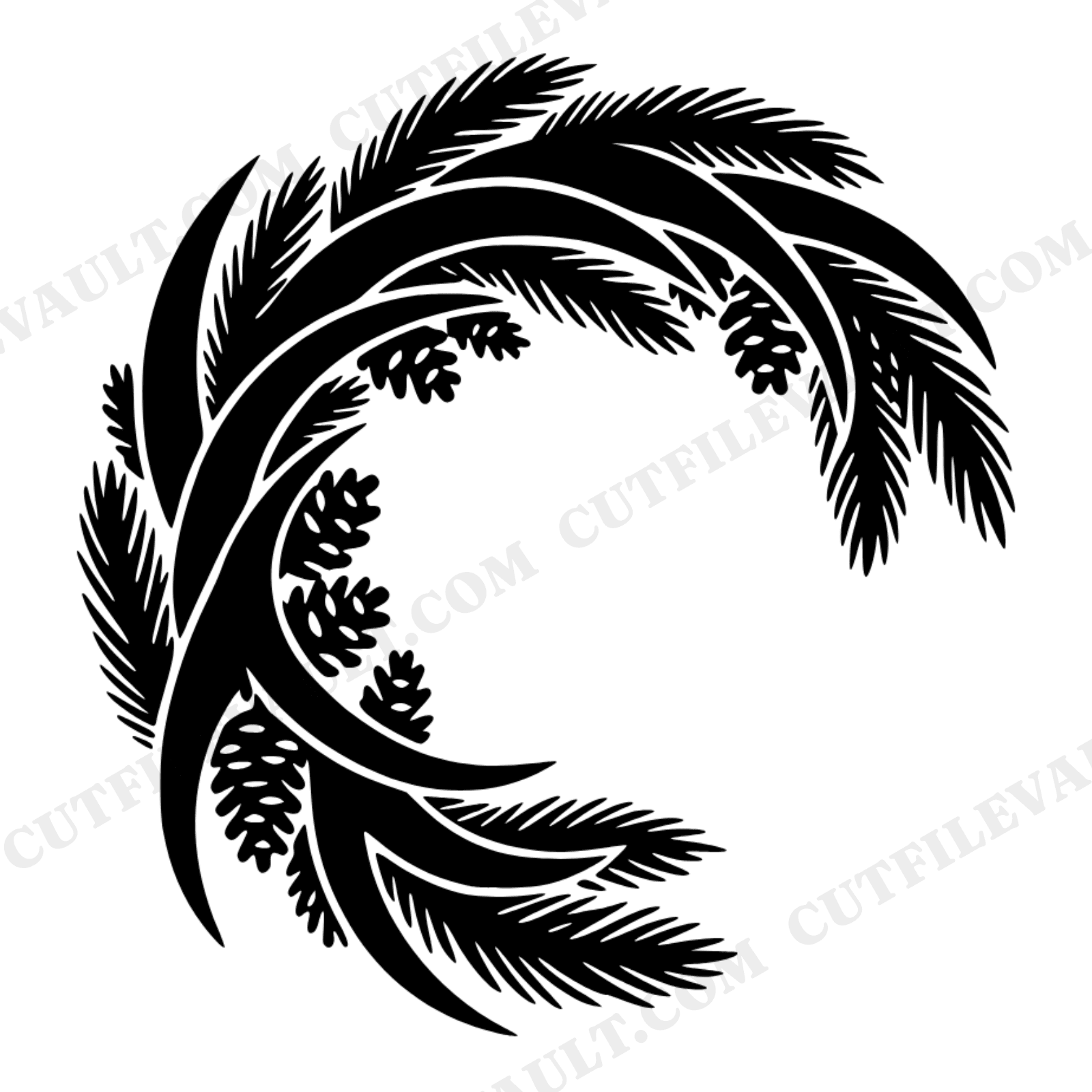 Quarter Wreath SVG PNG, Farmhouse Evergreen Pinecone Cut File, Mid Century Christmas Corner Design, view 1
