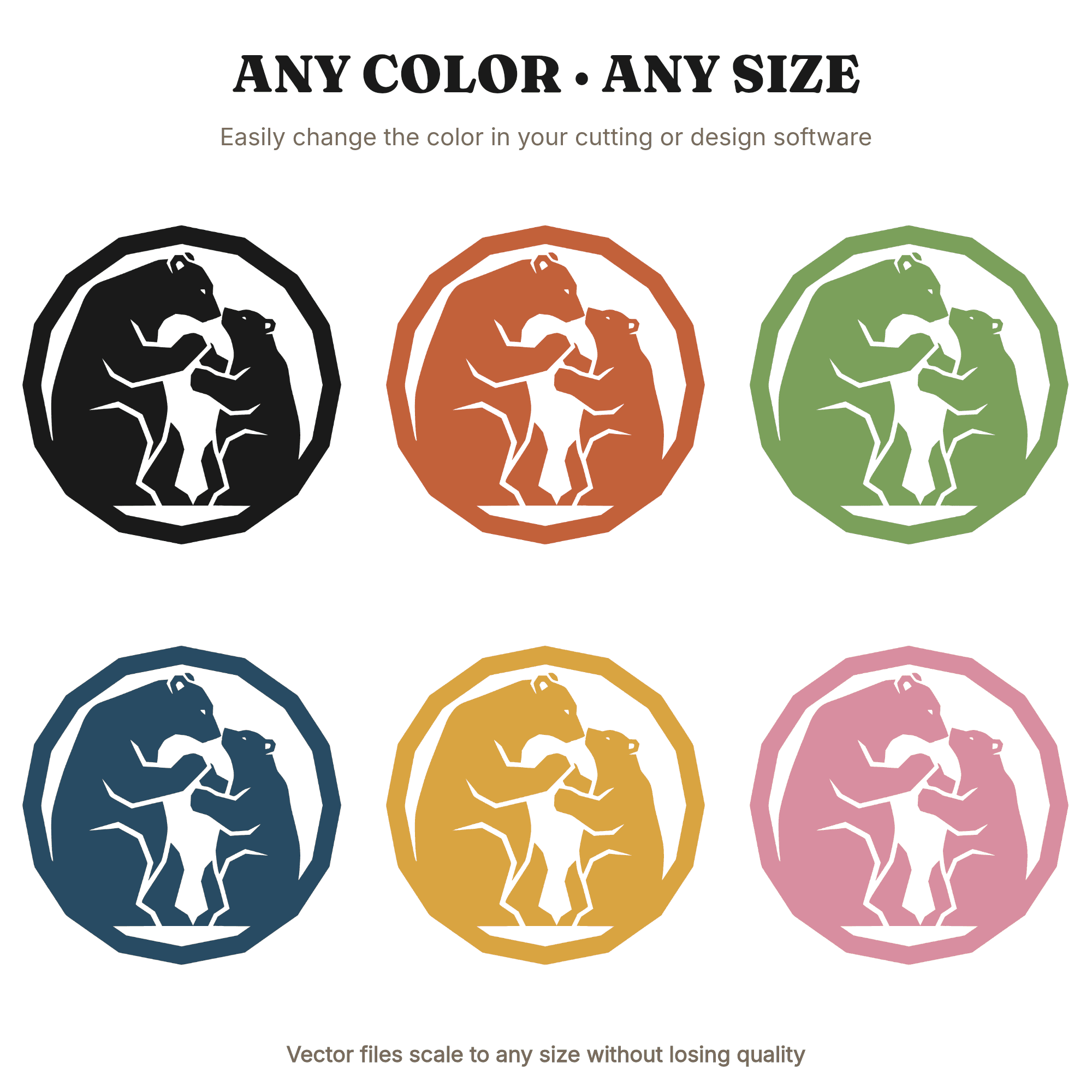Christmas Polar Bear Mama and Cub SVG PNG, Winter Circle Silhouette Cut File, Geometric Animal, view 2