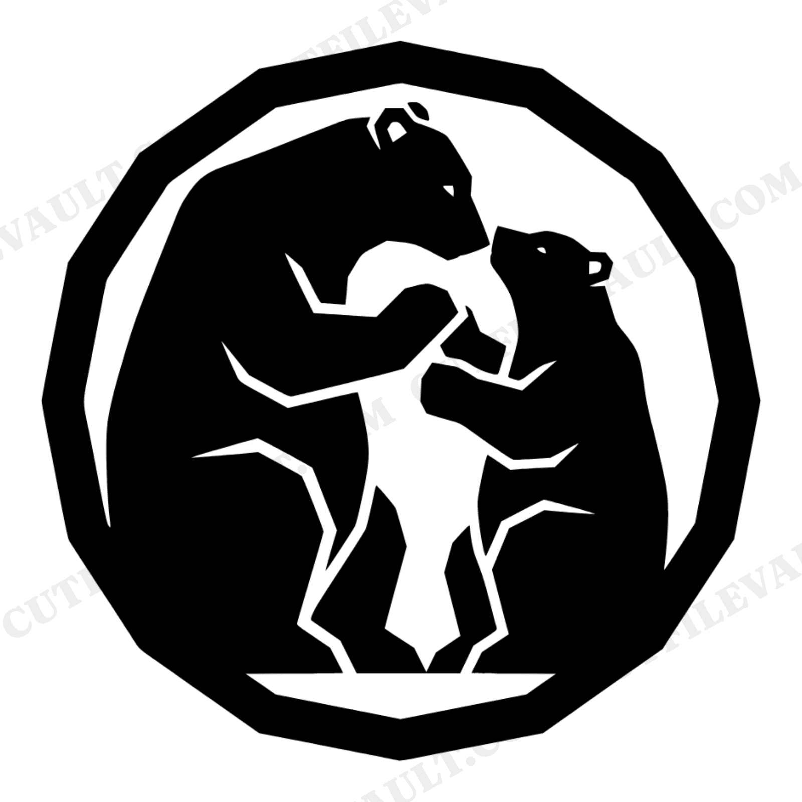 Christmas Polar Bear Mama and Cub SVG PNG, Winter Circle Silhouette Cut File, Geometric Animal, view 1