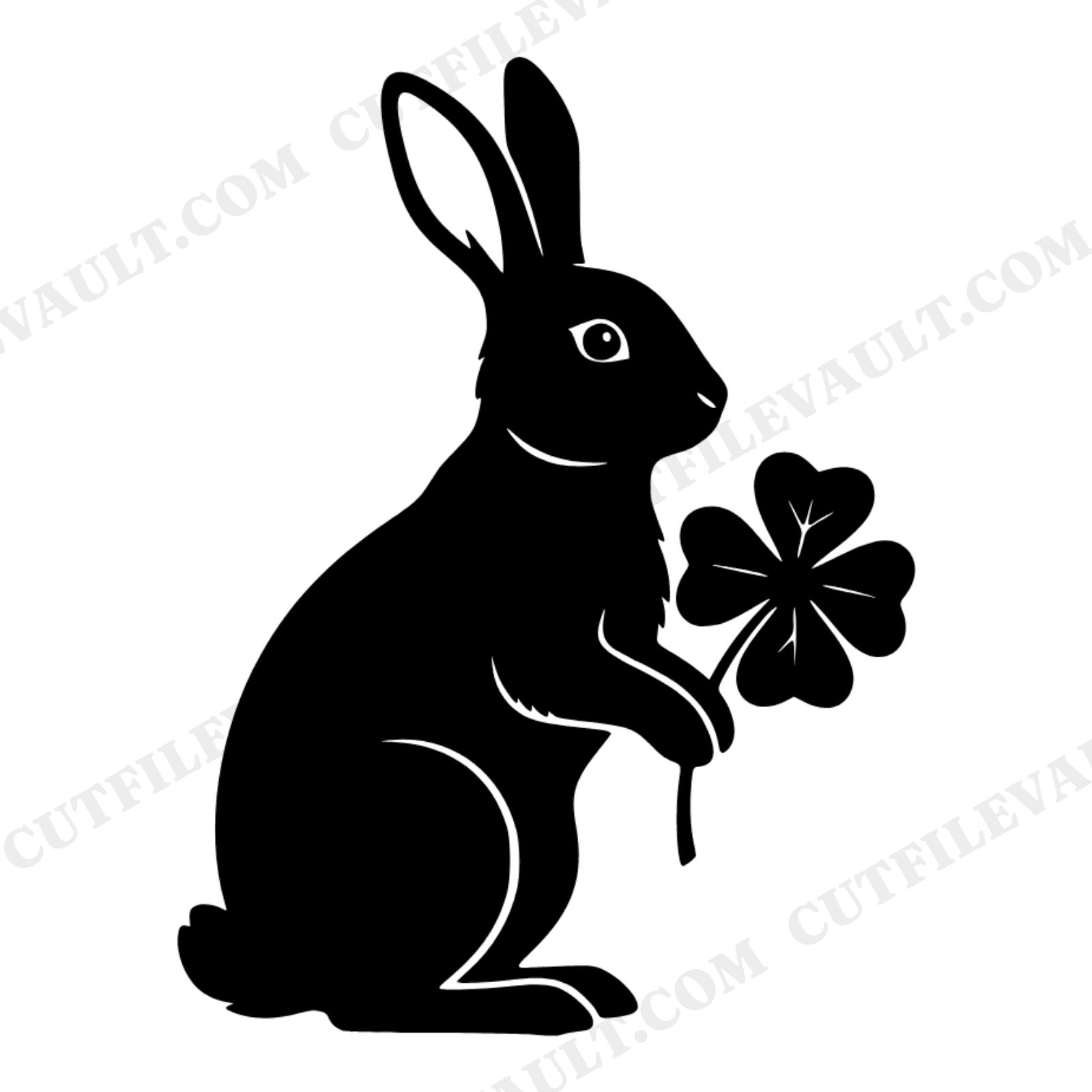 Vintage Irish Rabbit SVG, Four Leaf Clover Bunny PNG, St Patrick's Day Cut File, Spring Botanical, view 1
