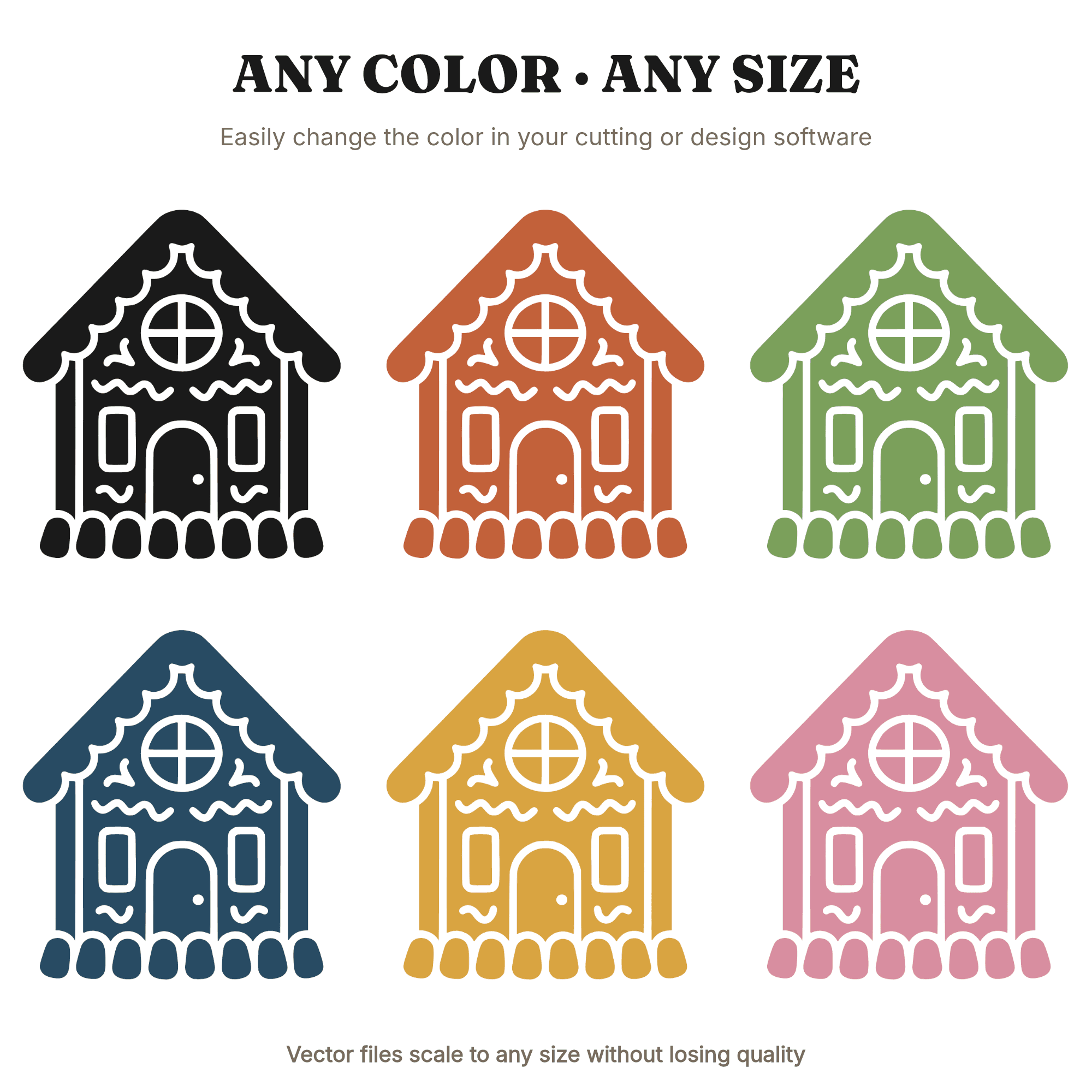 Symmetrical Gingerbread House SVG PNG, Retro 70s Folk Art Silhouette, Christmas Papercut Design, view 2