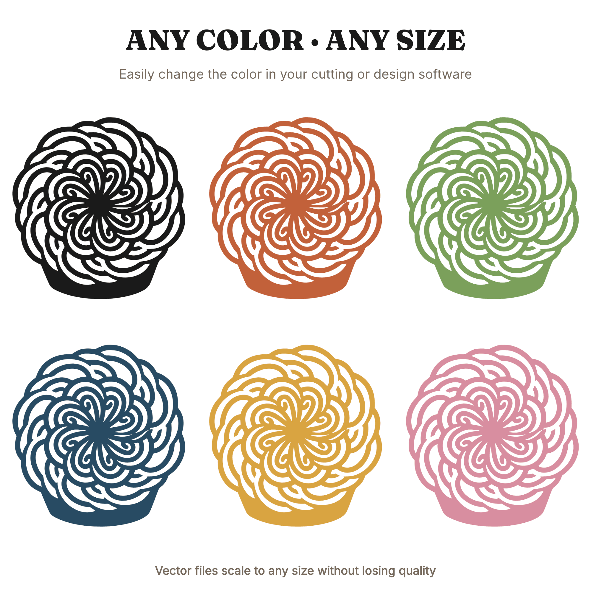 Retro Groovy Cupcake SVG PNG, Top View Frosting Swirl Mandala Cut File, Valentine's Day Dessert, view 2