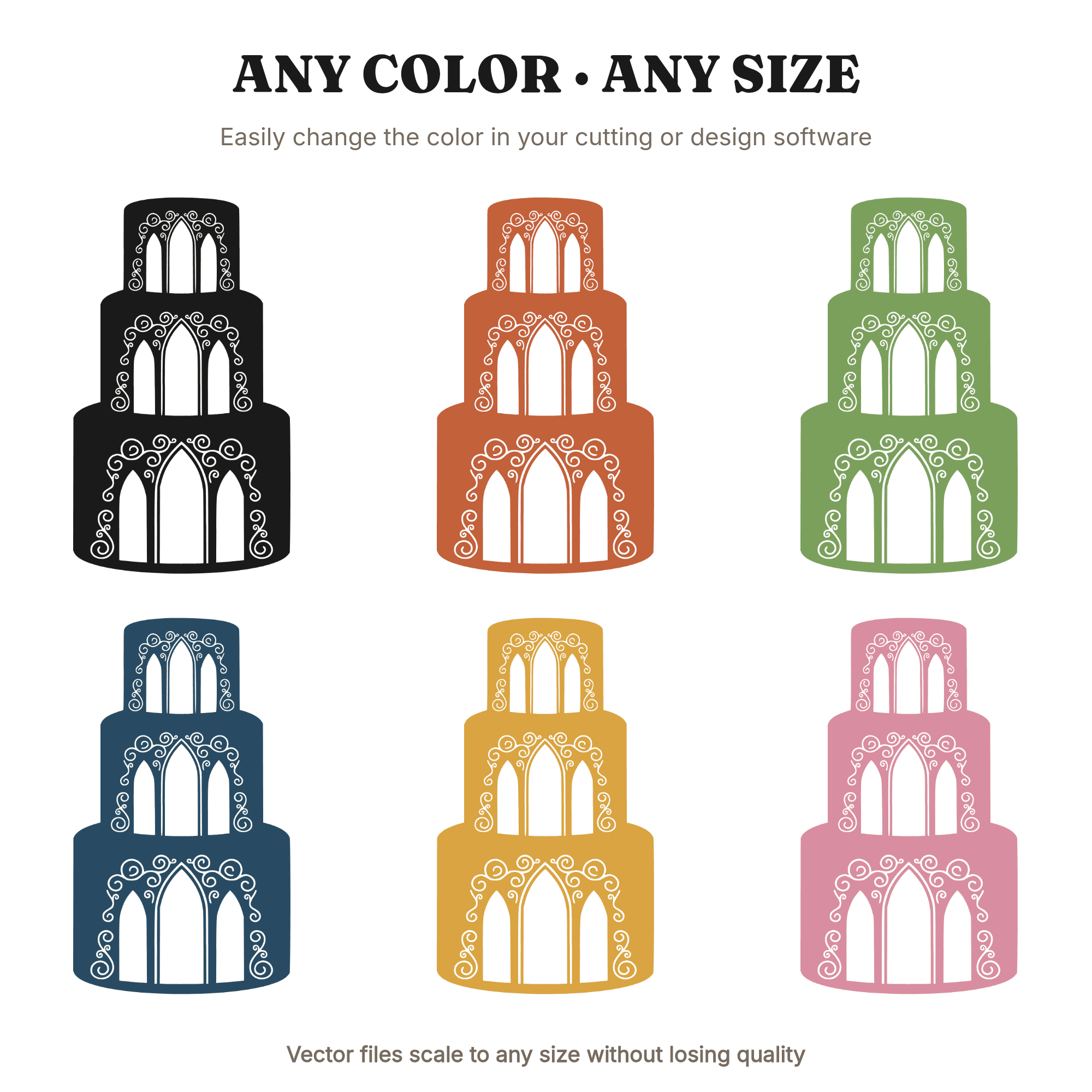 Gothic Arch Wedding Cake SVG PNG, Halloween Wedding Silhouette, Spooky Boho Bridal Cut File, view 2