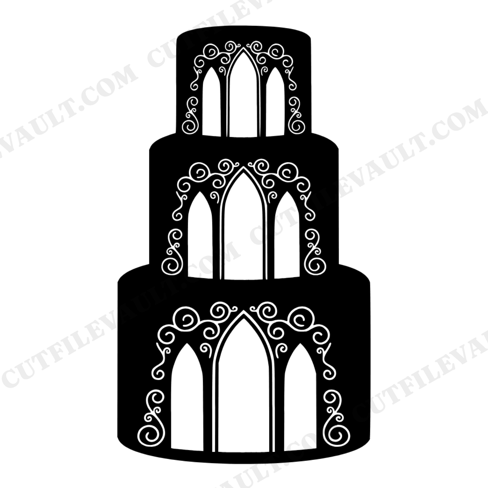 Gothic Arch Wedding Cake SVG PNG, Halloween Wedding Silhouette, Spooky Boho Bridal Cut File, view 1