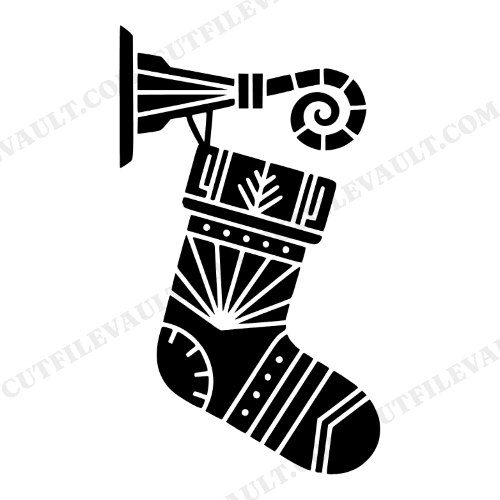 Art Deco Christmas Stocking SVG PNG, Geometric Holiday Stocking on Hook Cut File, Modern Farmhouse, view 1