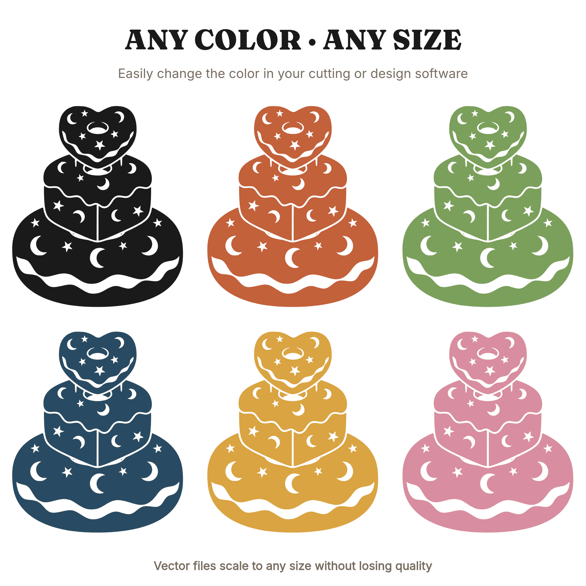 Celestial Donut Tower Wedding Cake SVG PNG, Mystical Donut Stack Cut File, Boho Wedding Clipart, view 2