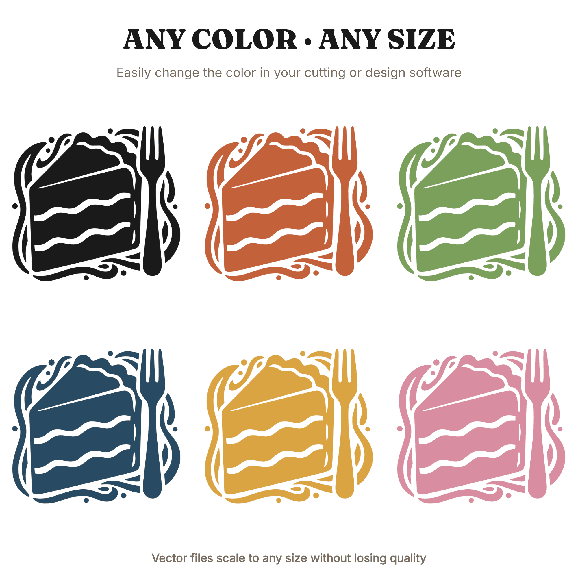 70s Retro Cake Slice SVG PNG, Anniversary Dessert Cut File, Vintage Fork Cake Silhouette Design, view 2