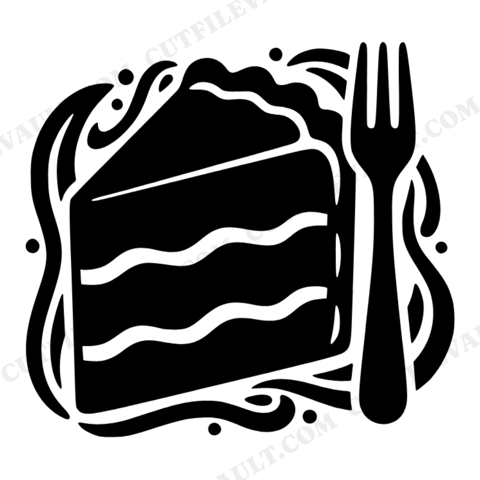 70s Retro Cake Slice SVG PNG, Anniversary Dessert Cut File, Vintage Fork Cake Silhouette Design, view 1