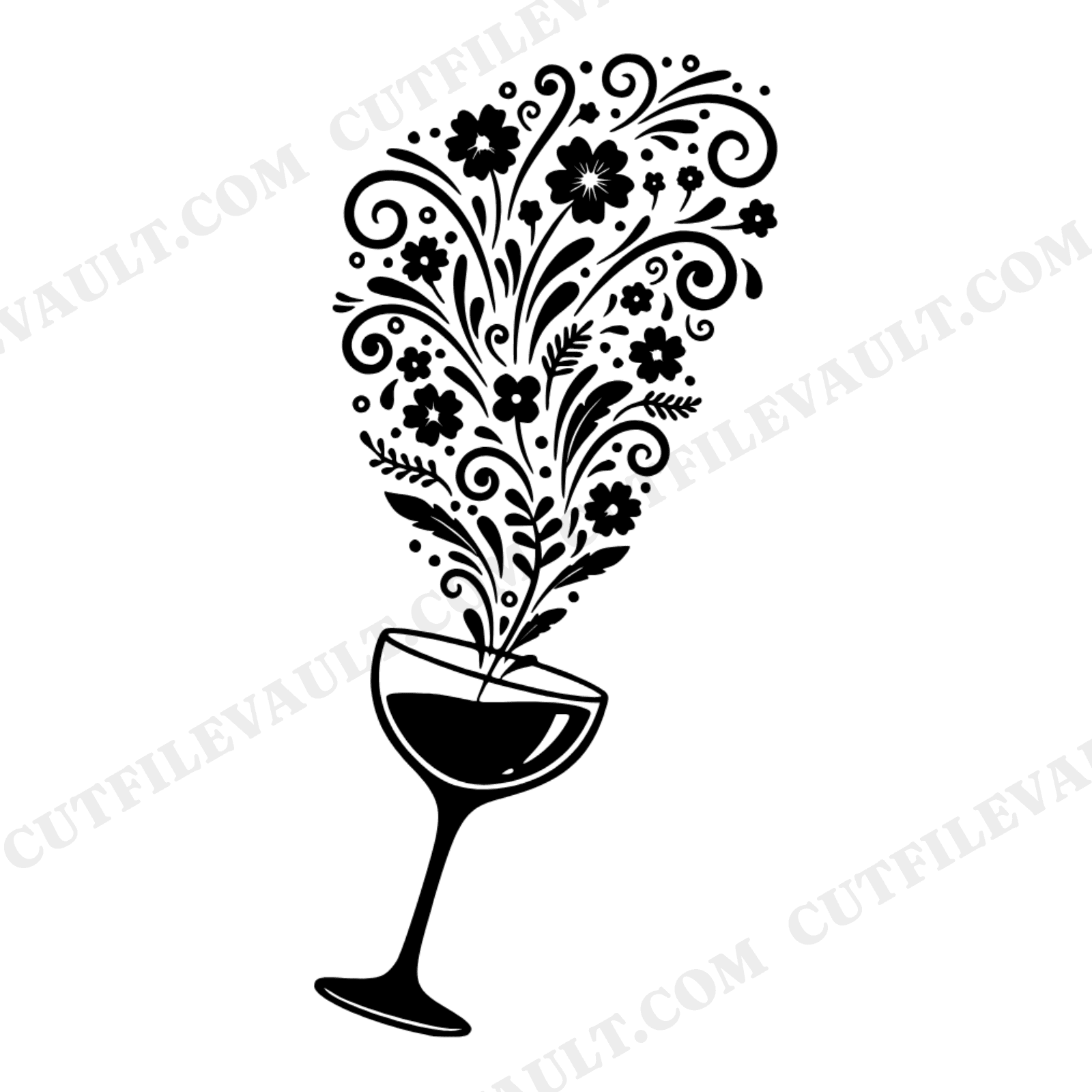 Champagne Coupe Monogram SVG PNG, Floral Fireworks Glass Cut File, Labor Day Party Decor, view 1