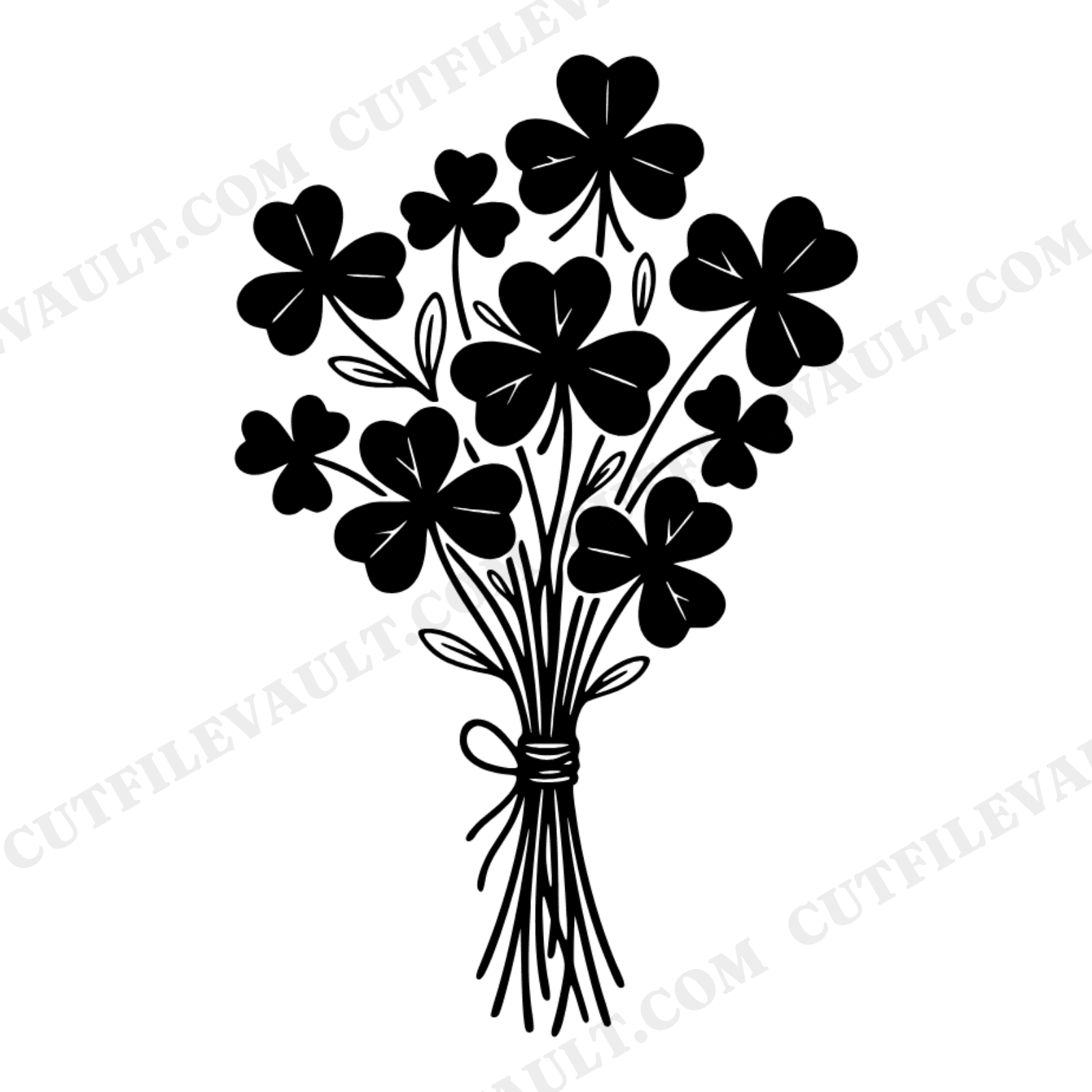 Farmhouse Shamrock Bouquet SVG PNG, St Patricks Day Cottagecore Floral Cut File, Rustic Twine Wrap, view 1