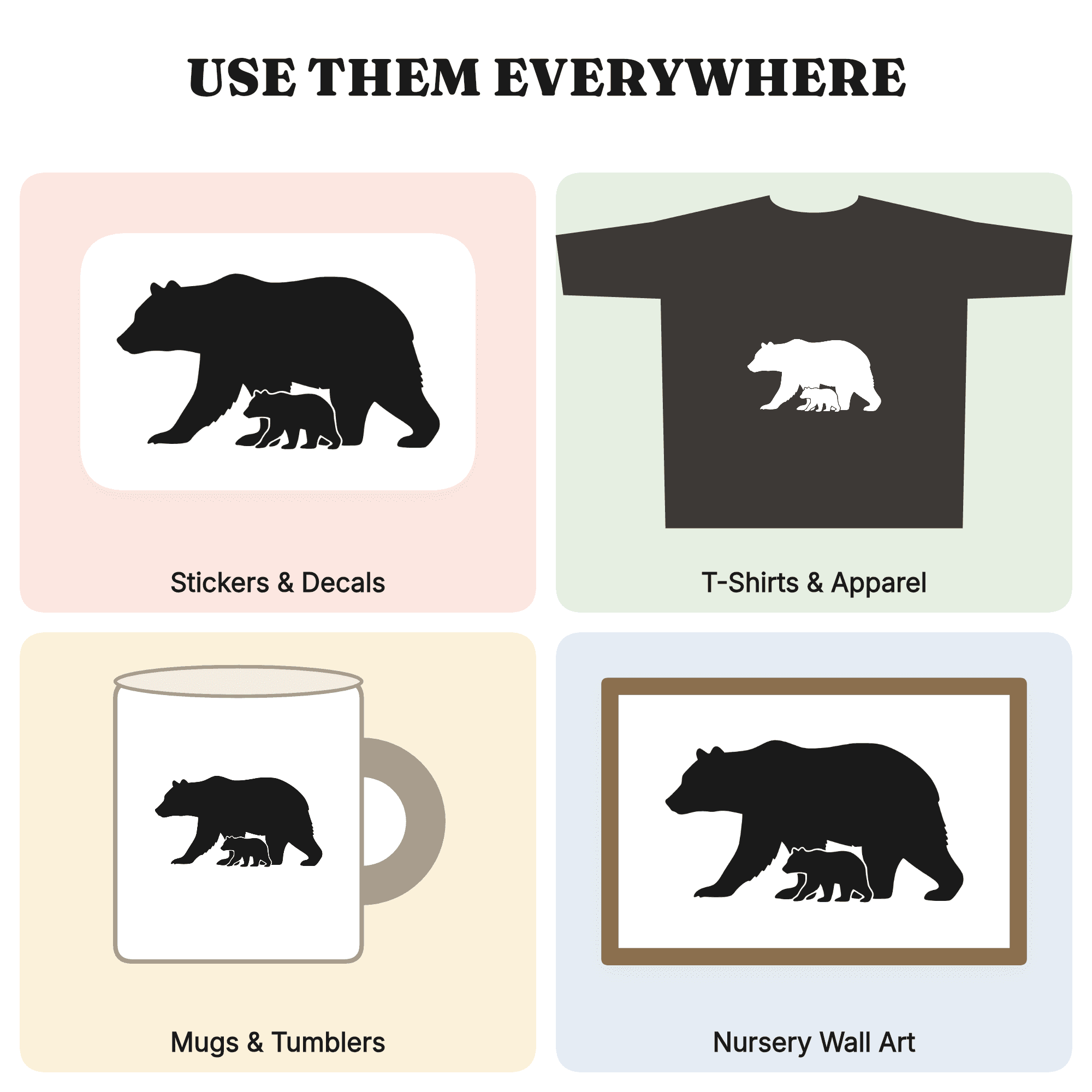 Mama Bear and Cub Autumn Equinox SVG PNG, Fall Equinox Silhouette, Boho Bear Cut File, view 3
