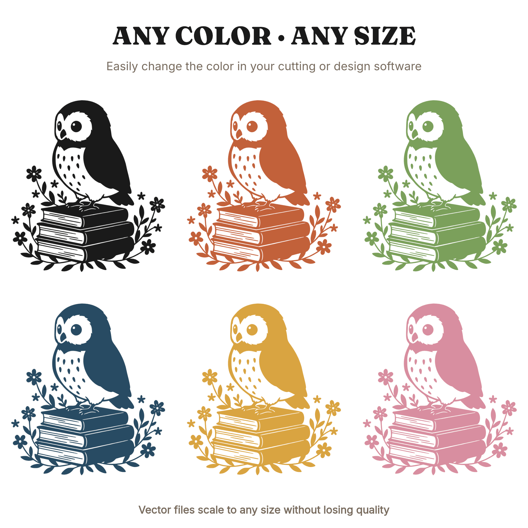 Cottagecore Owl on Books SVG PNG, Wildflower Teacher Appreciation Cut File, Kawaii Classroom Decor, view 2