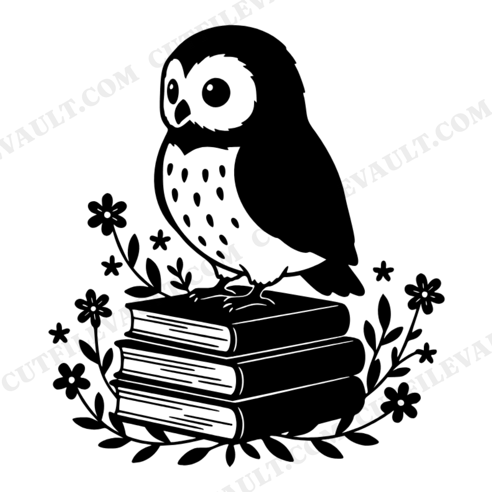 Cottagecore Owl on Books SVG PNG, Wildflower Teacher Appreciation Cut File, Kawaii Classroom Decor, view 1