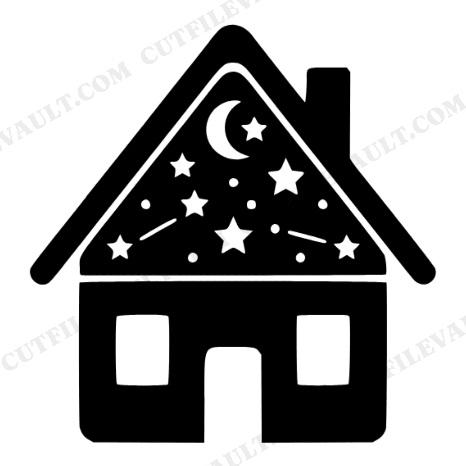 Celestial Gingerbread House SVG PNG, Scandinavian Christmas Silhouette Cut File for Cricut, view 1