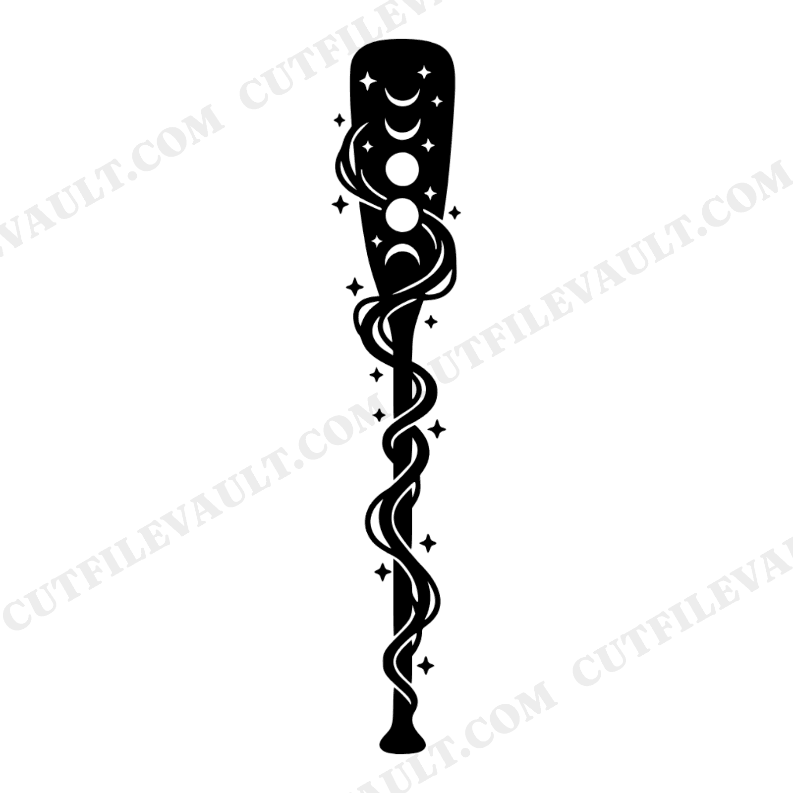 Celestial Canoe Paddle SVG PNG, Mystical Lake House Decor, Vine Garland Moon Stars Cut File, view 1