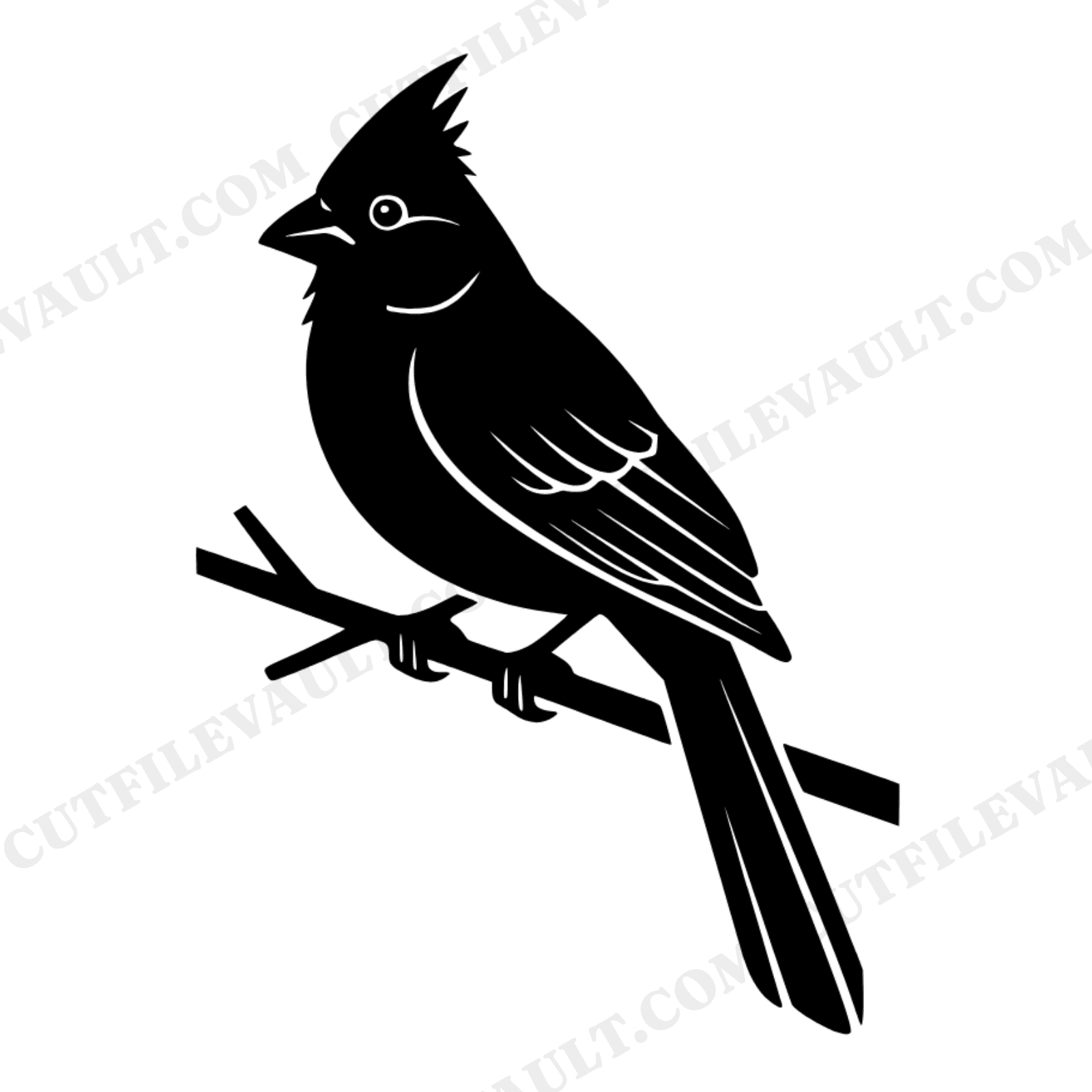 Art Deco Cardinal Bird SVG PNG, Geometric Cardinal on Branch Silhouette Cut File for Cricut, view 1