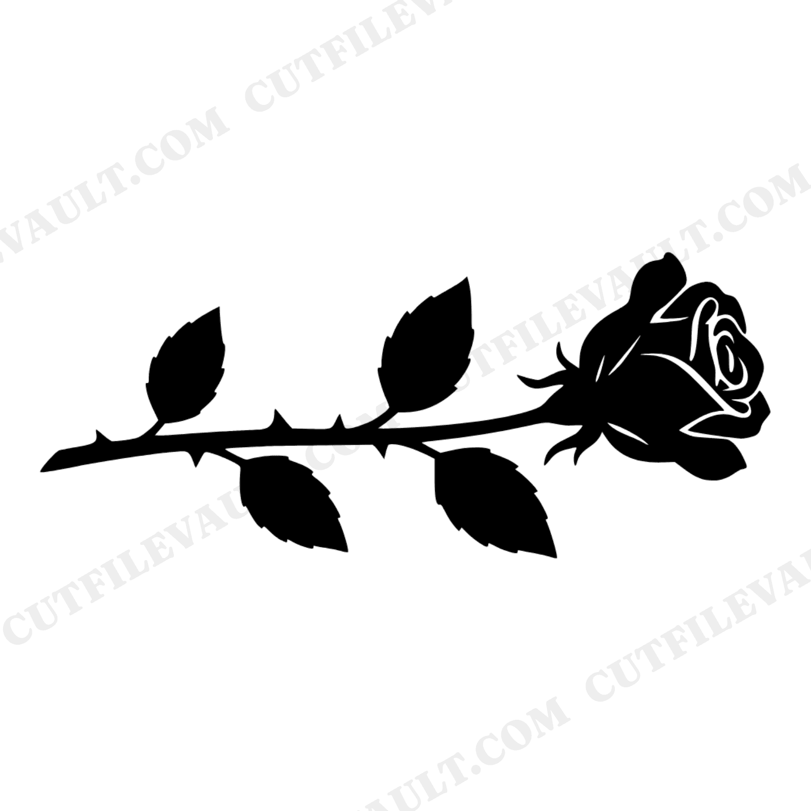 Horizontal Rose Stem SVG PNG, Farmhouse Wall Decor Cut File, Valentine Floral Silhouette Design, view 1