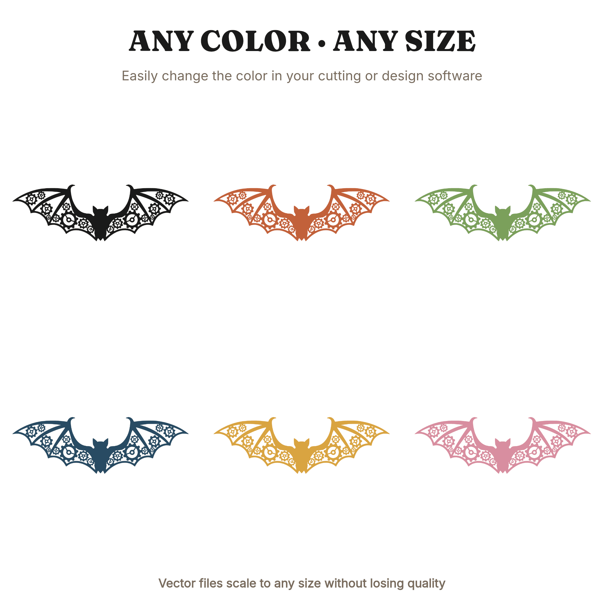 Steampunk Bat Wings SVG PNG, Clockwork Gear Gothic Halloween Cut File, Victorian Mechanical Design, view 2