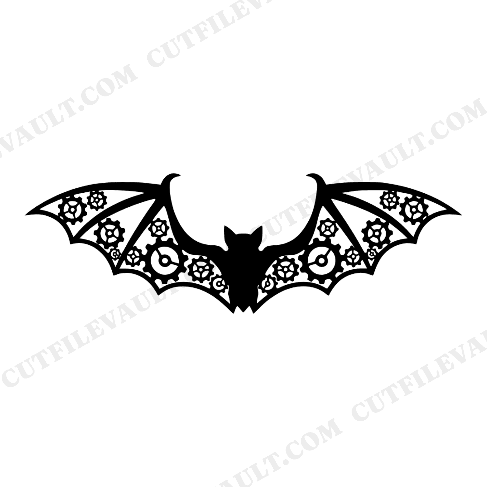 Steampunk Bat Wings SVG PNG, Clockwork Gear Gothic Halloween Cut File, Victorian Mechanical Design, view 1