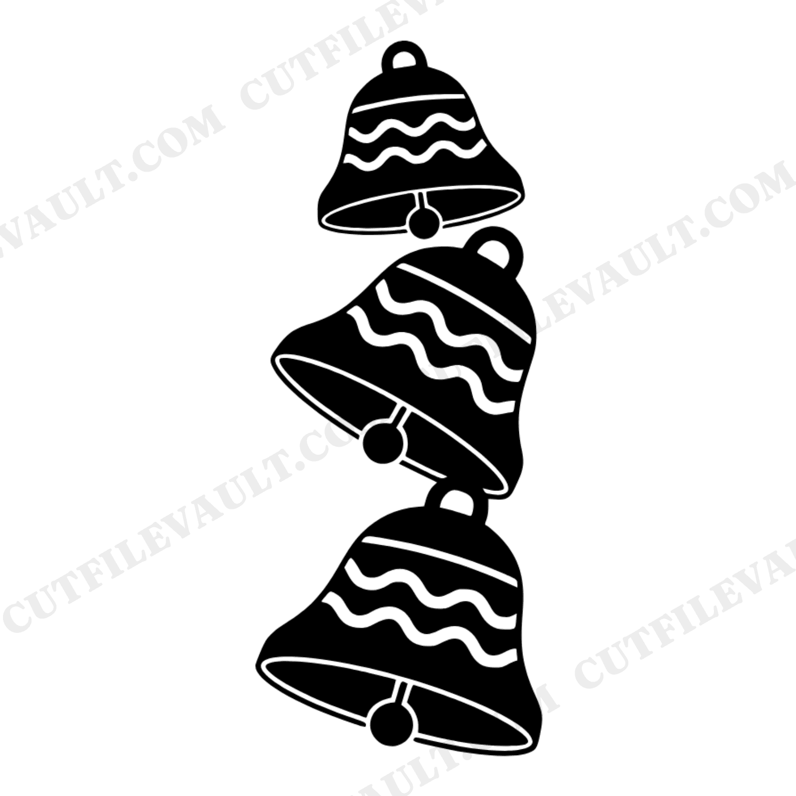 Retro Jingle Bell Tower SVG PNG, 70s Christmas Silhouette Cut File, Holiday Bells Clipart, view 1