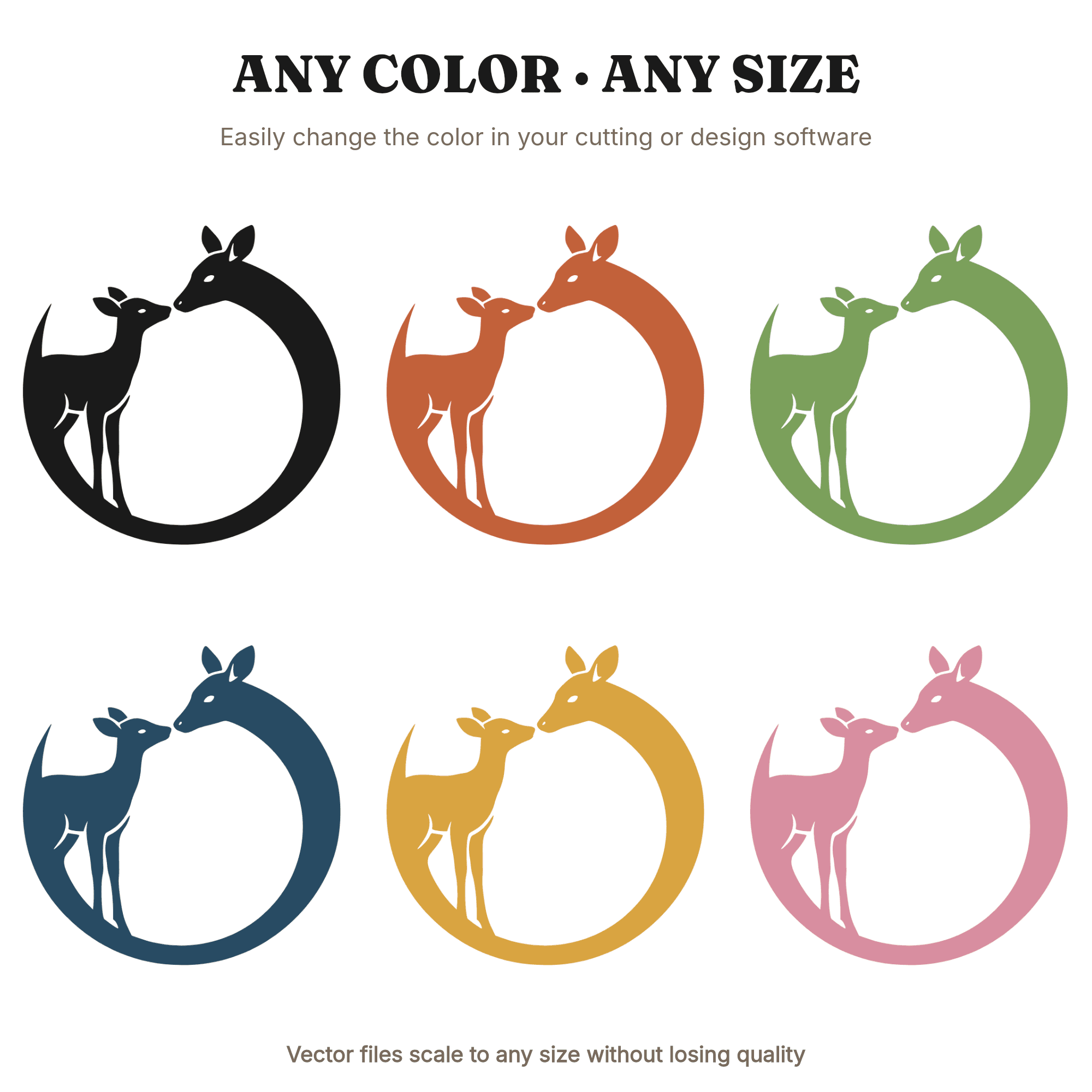 Doe and Fawn Nuzzling SVG, Circular Wreath Silhouette PNG, Valentine's Day Farmhouse Cut File, view 2