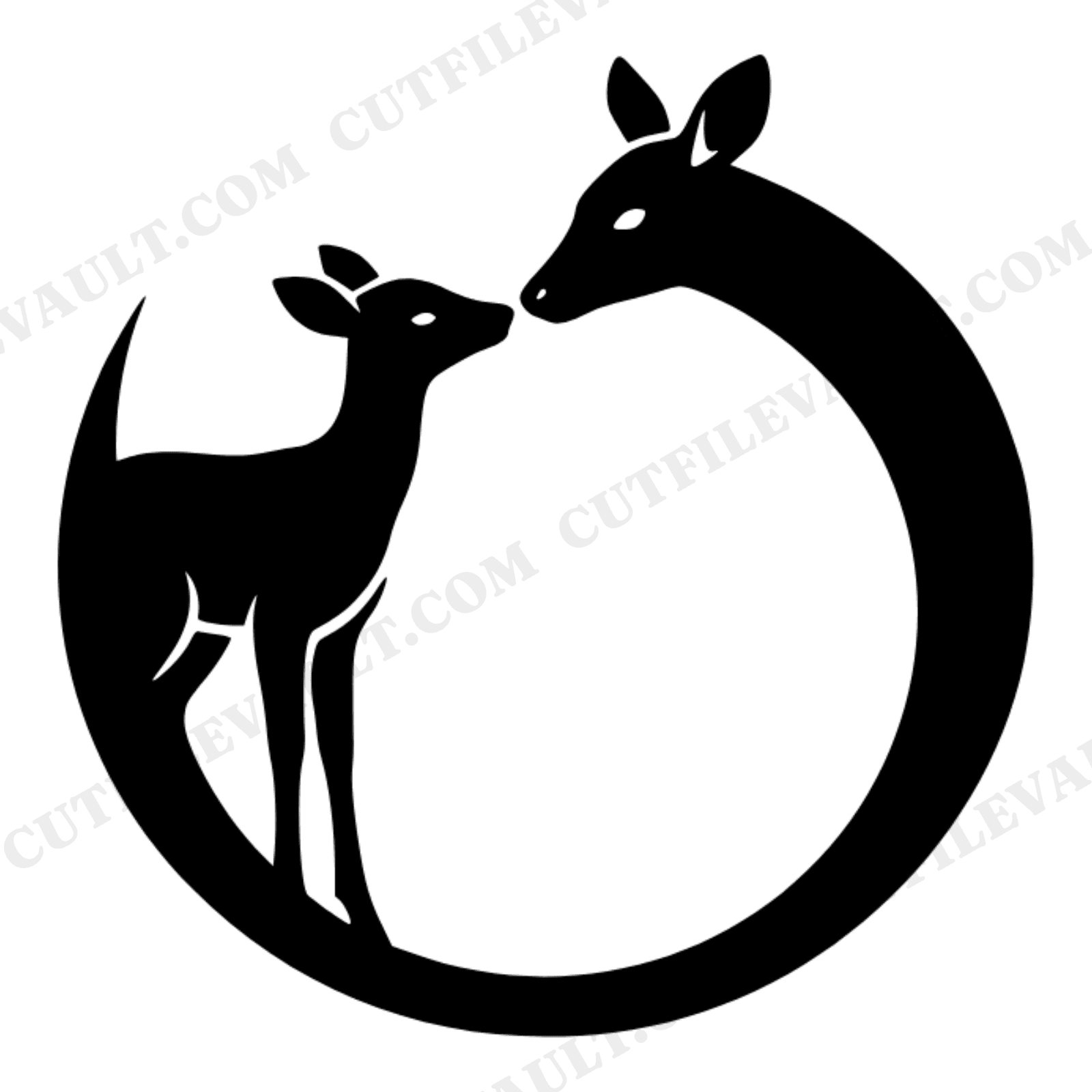 Doe and Fawn Nuzzling SVG, Circular Wreath Silhouette PNG, Valentine's Day Farmhouse Cut File, view 1