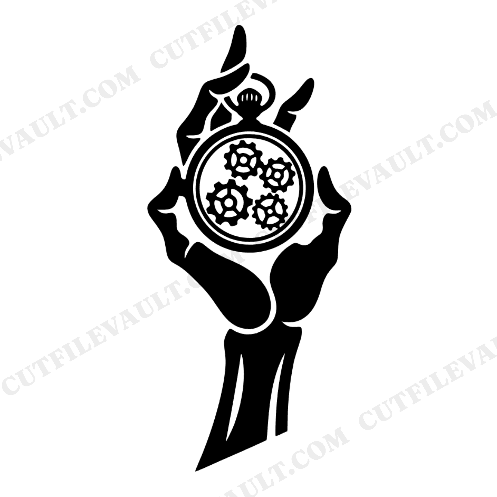 Skeleton Hand Pocket Watch SVG PNG, Gothic Steampunk Clock Cut File, Retro 70s Halloween Design, view 1
