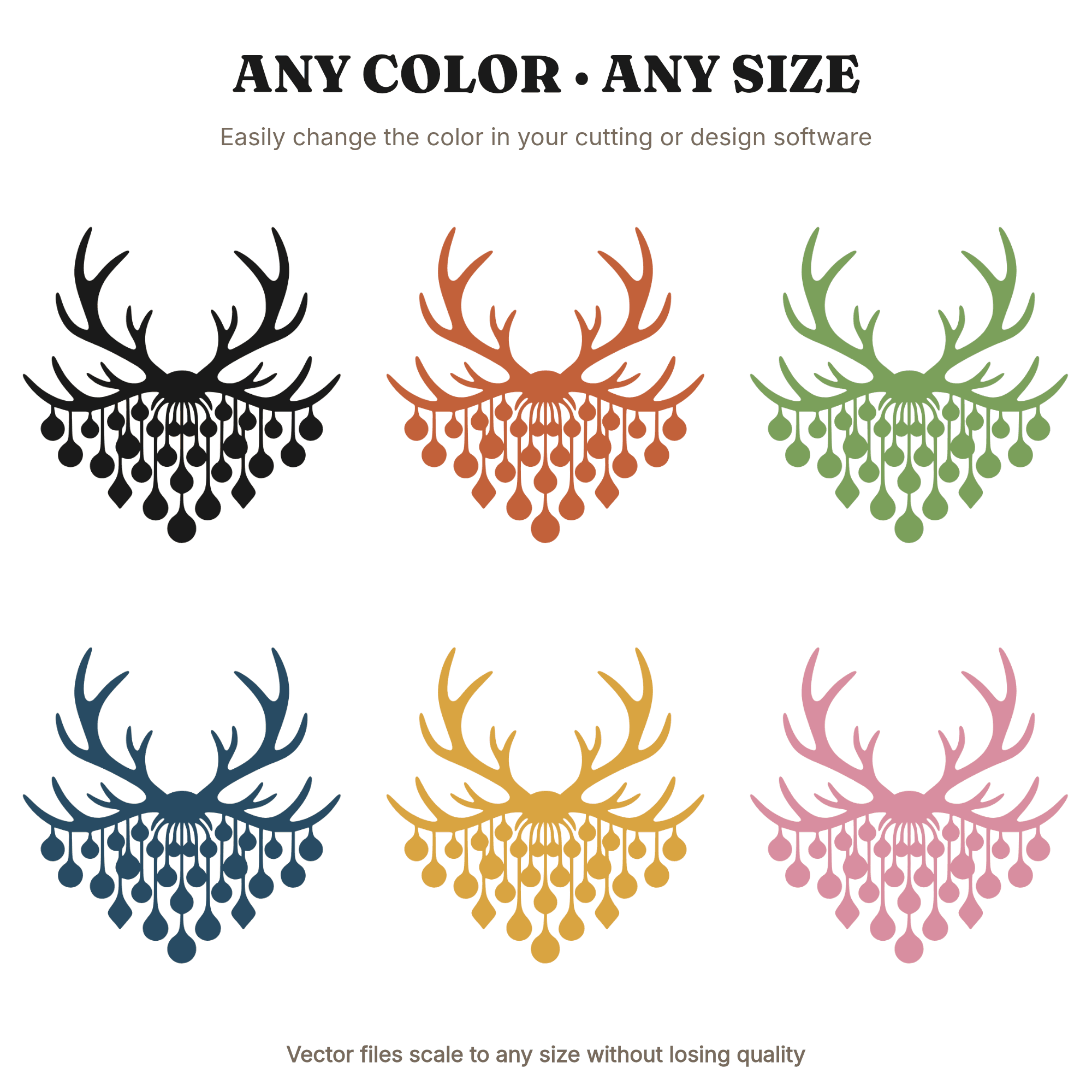 Festive Antler Chandelier SVG PNG, Retro Christmas Reindeer Antlers with Ornaments Cut File, view 2