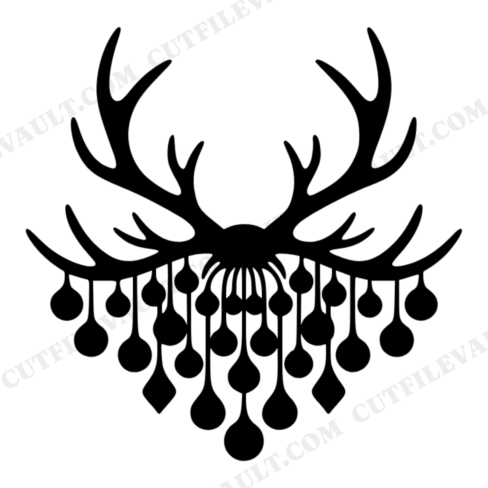 Festive Antler Chandelier SVG PNG, Retro Christmas Reindeer Antlers with Ornaments Cut File, view 1